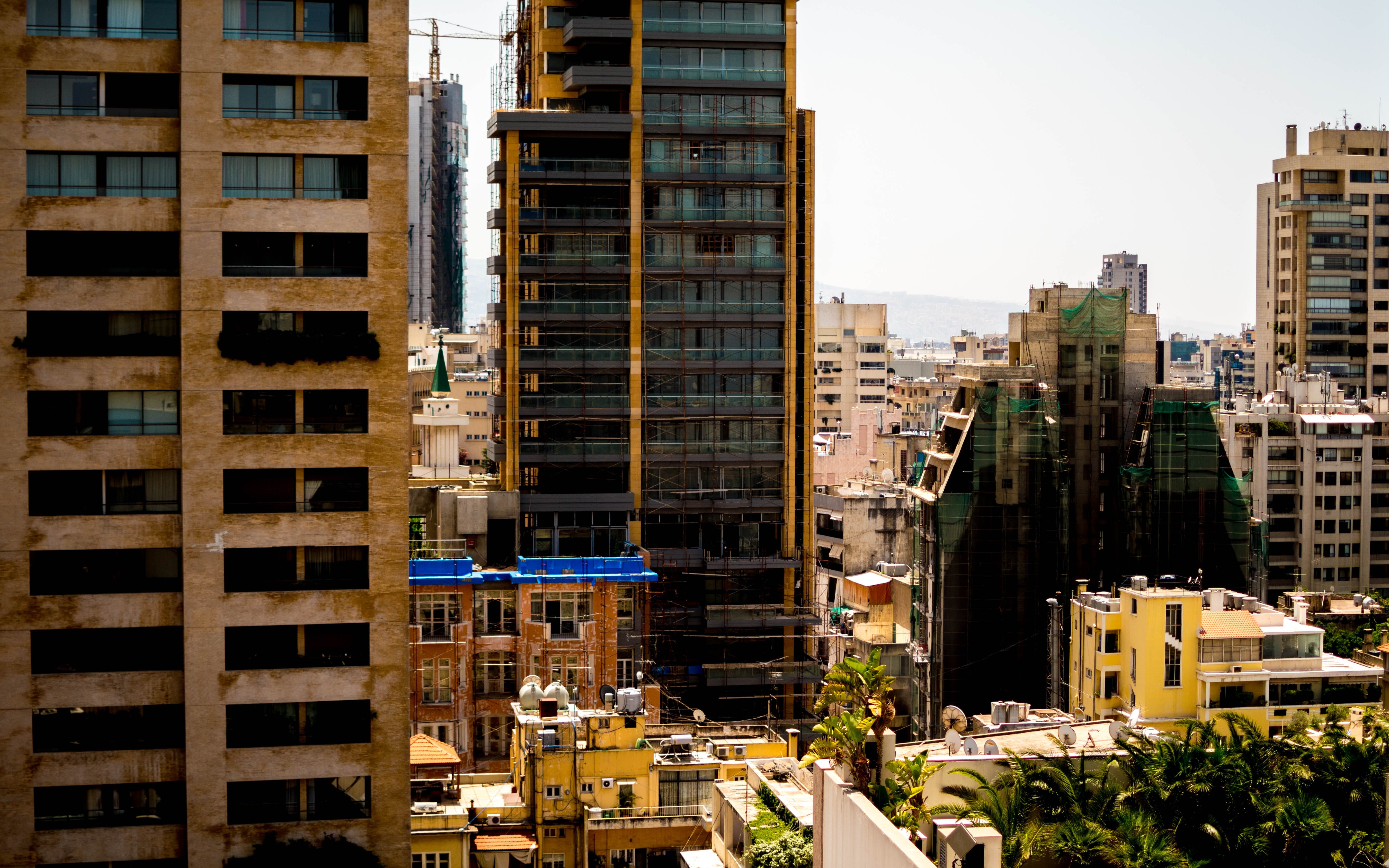 skyscraper, construction, sky, building, apartment, nature, office building exterior, cityscape, 5K, outdoors, street, the new and the old., road, architecture, HD Wallpaper