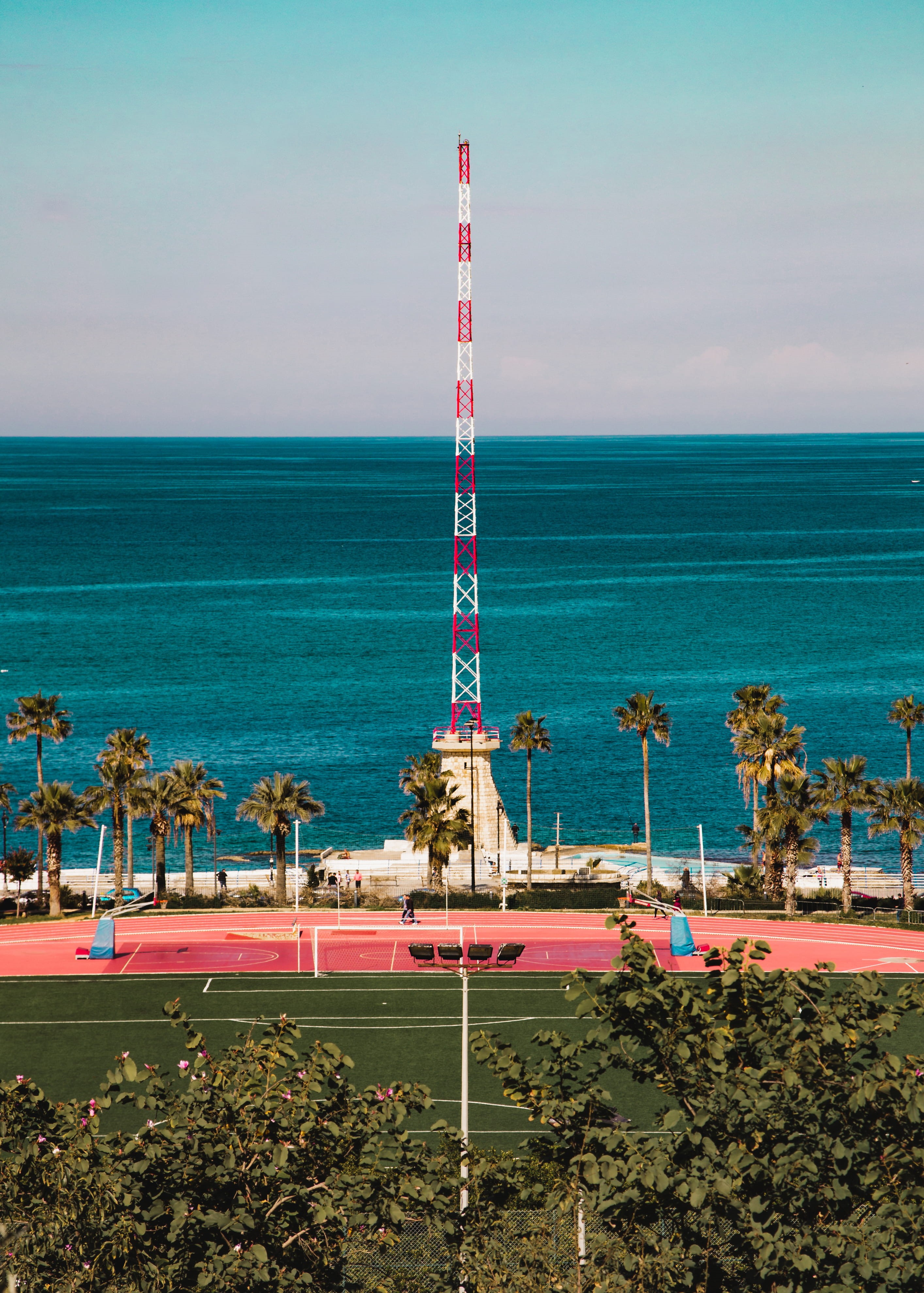 lebanon, palm, beauty in nature, cloud - sky, court, beach, tree, sky, horizon, land, pitch, basketball, tranquil scene, plant, resort, day, Phone HD Wallpaper