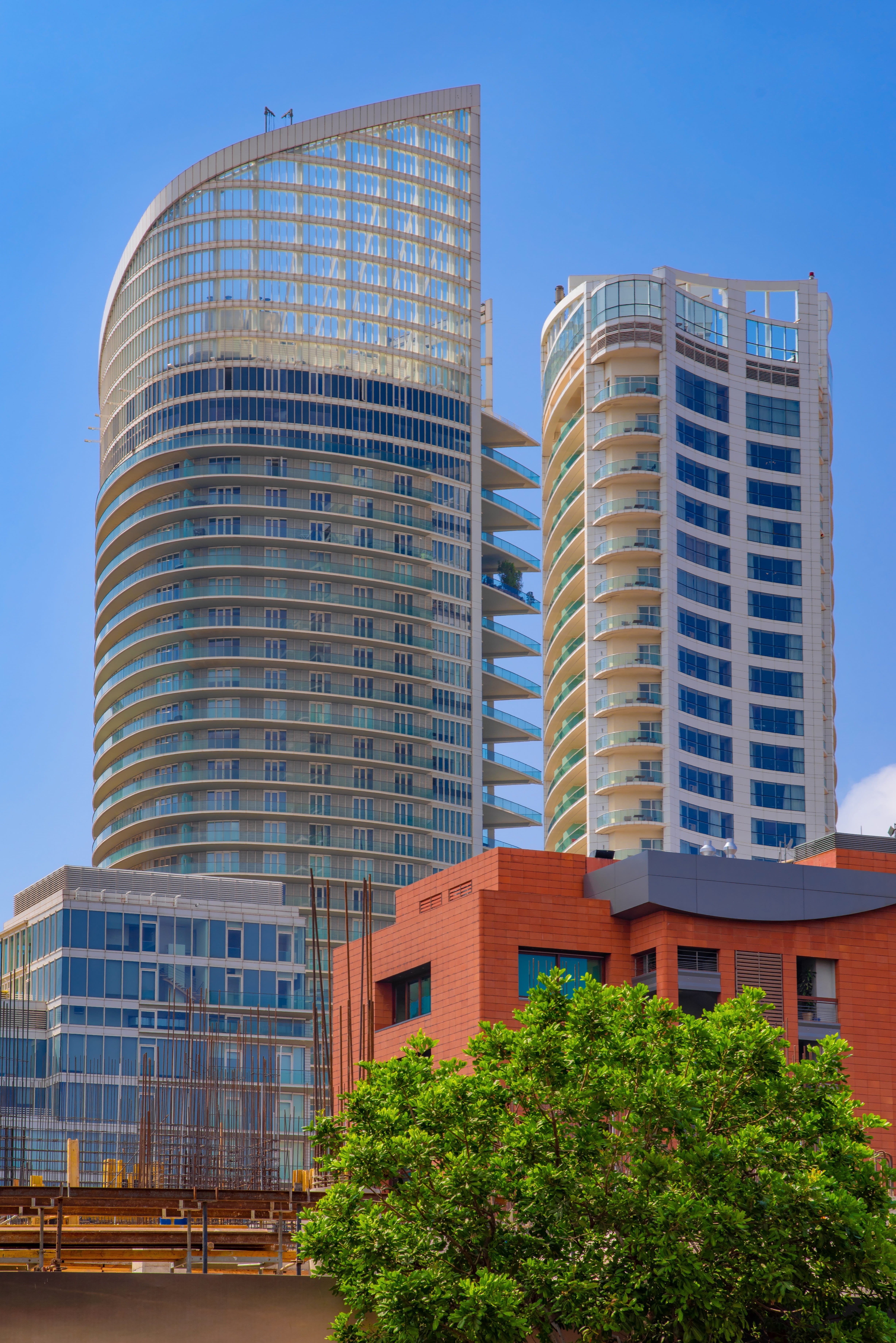 urban, modern, glass - material, buildings, cityscape, office, tall - high, building, no people, 5K, beirut, low angle view, lebanon, built structure, Phone HD Wallpaper