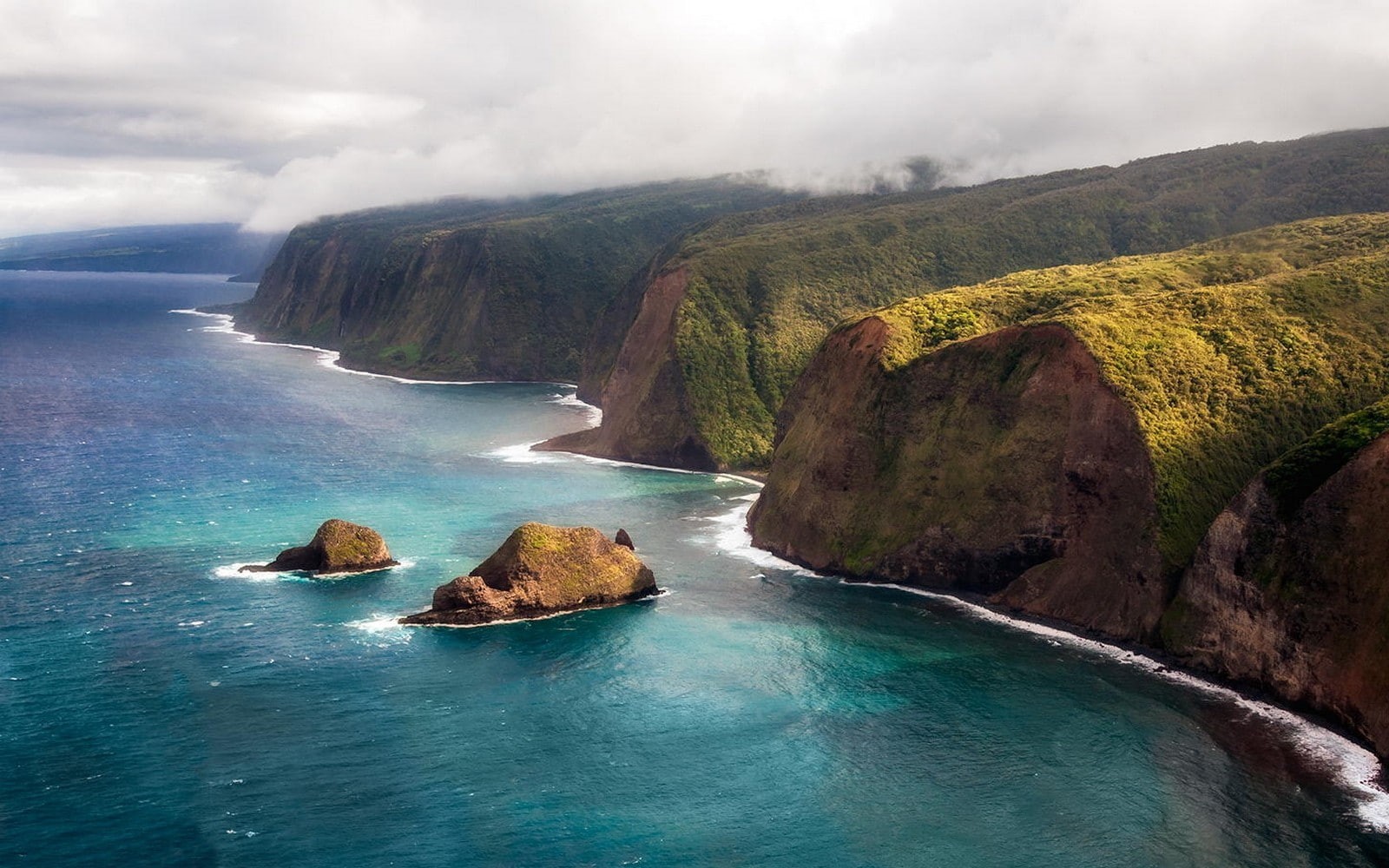 landscape, cliff, sea, aerial, nature, 720P, view, aerial view, brown, island, coast, rock, formation, kauai, HD Wallpaper
