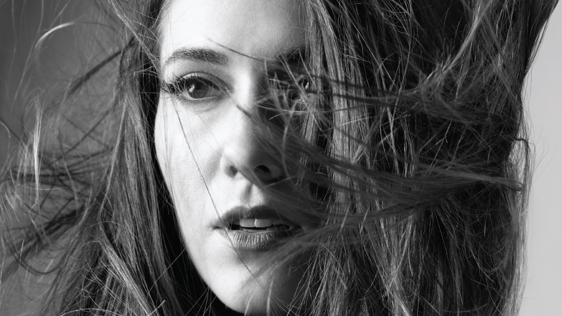 headshot, Mary Elizabeth Winstead, long hair, portrait, adult, crew, hair, hairstyle, wind, shirt, real people, human hair, close-up, women, monochrome, HD Wallpaper