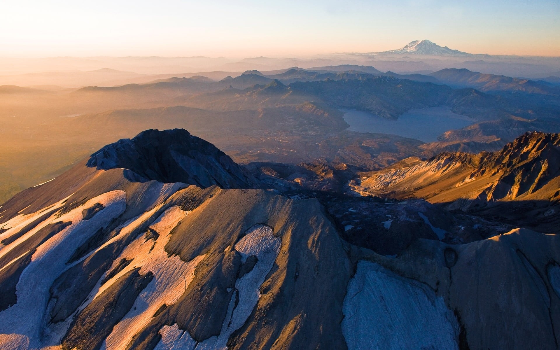 volcano, mountain range, mist, 1080P, environment, mountain, sky, remote, snowy peak, tranquil scene, aerial view, non-urban scene, land, morning, physical geography, HD Wallpaper
