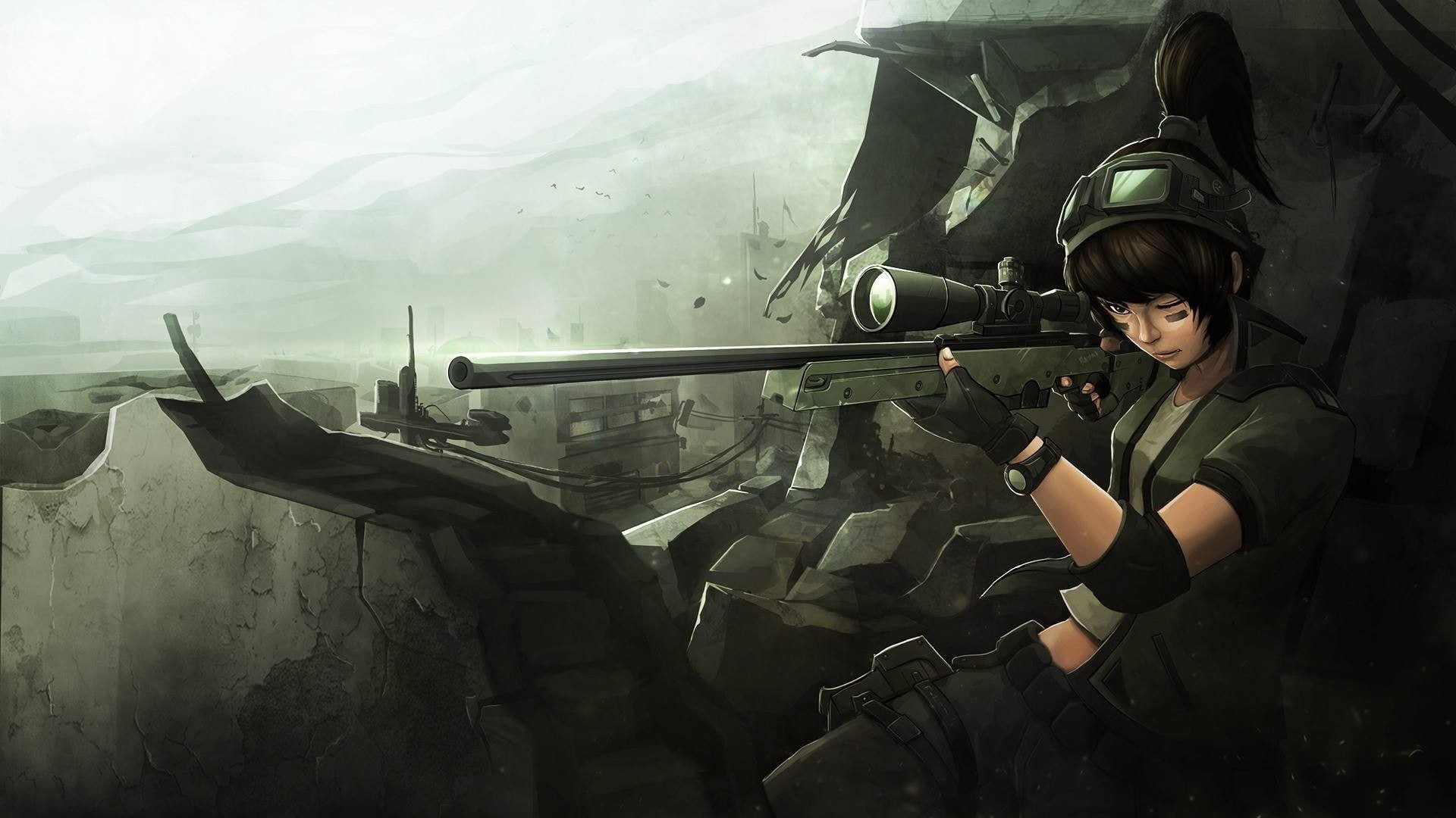 war, 1080P, anime, sniper rifle, HD Wallpaper