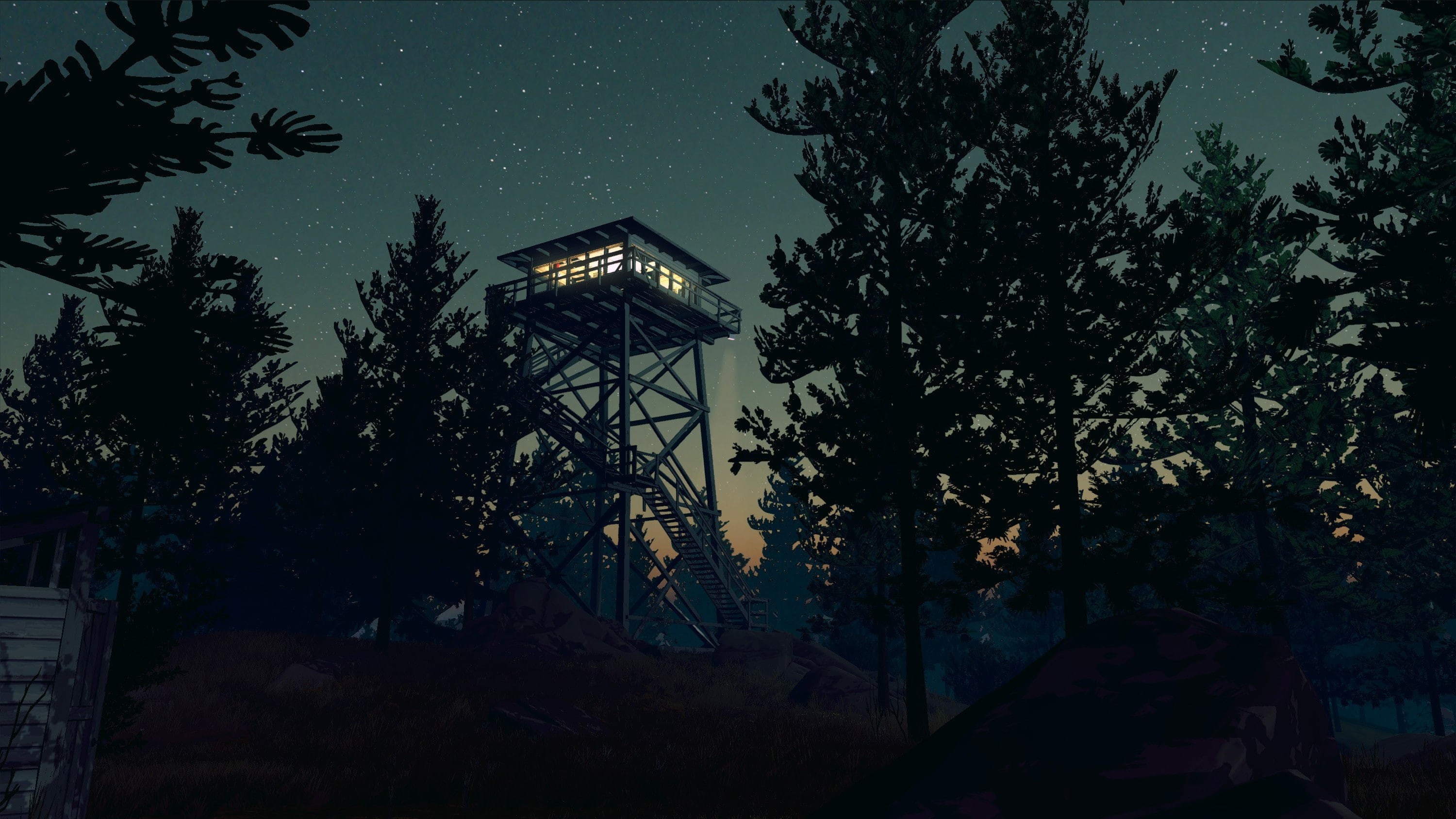 growth, illuminated, video games, beauty in nature, dusk, no people, low angle view, built structure, sky, stars, Firewatch, branch, plant, tower, nature, HD Wallpaper