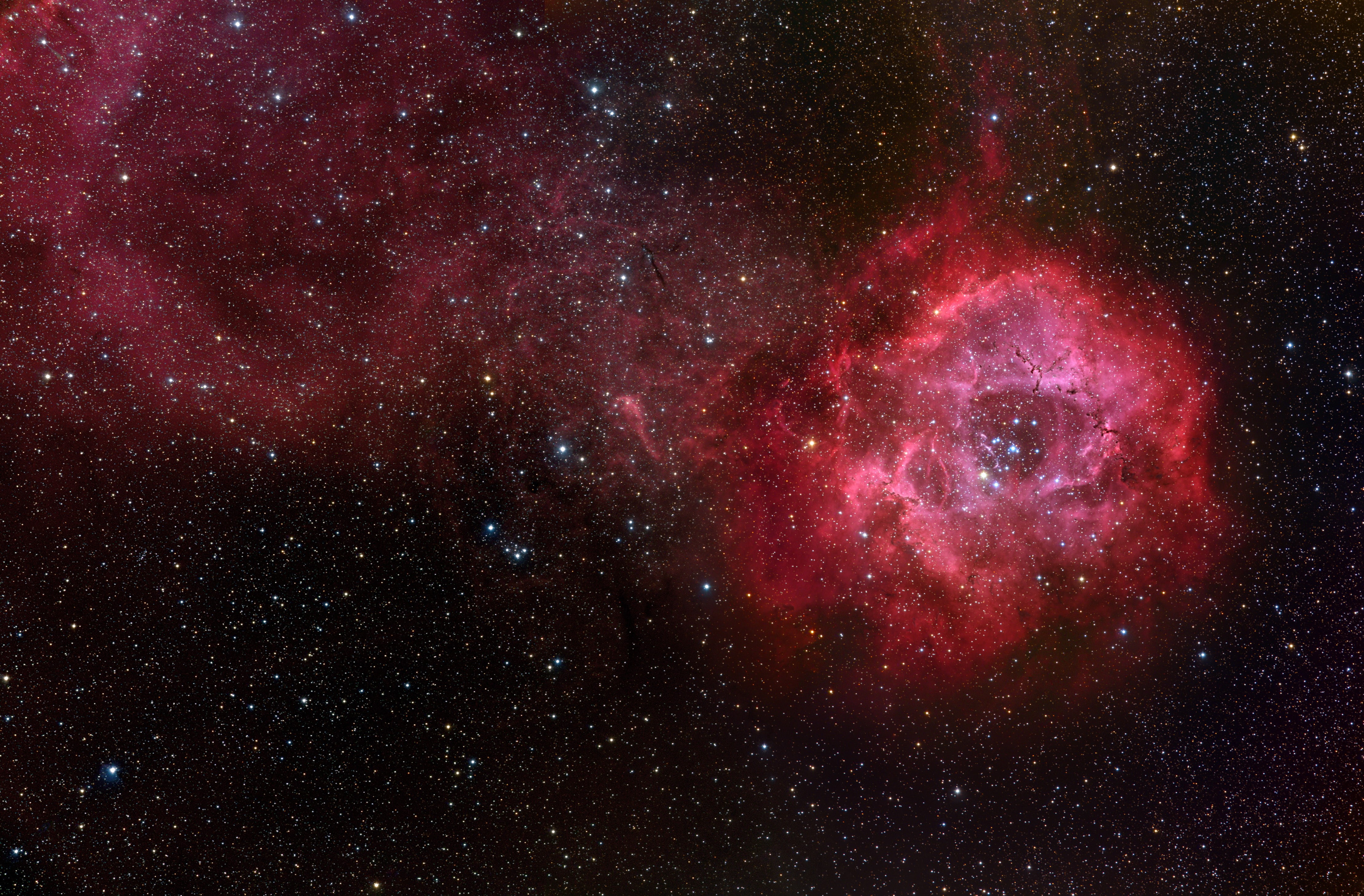 stars, space exploration, nebula, star - space, pink color, black, NGC 2244, night, dust, constellation, luminosity, no people, illuminated, majestic, astronomy, HD Wallpaper