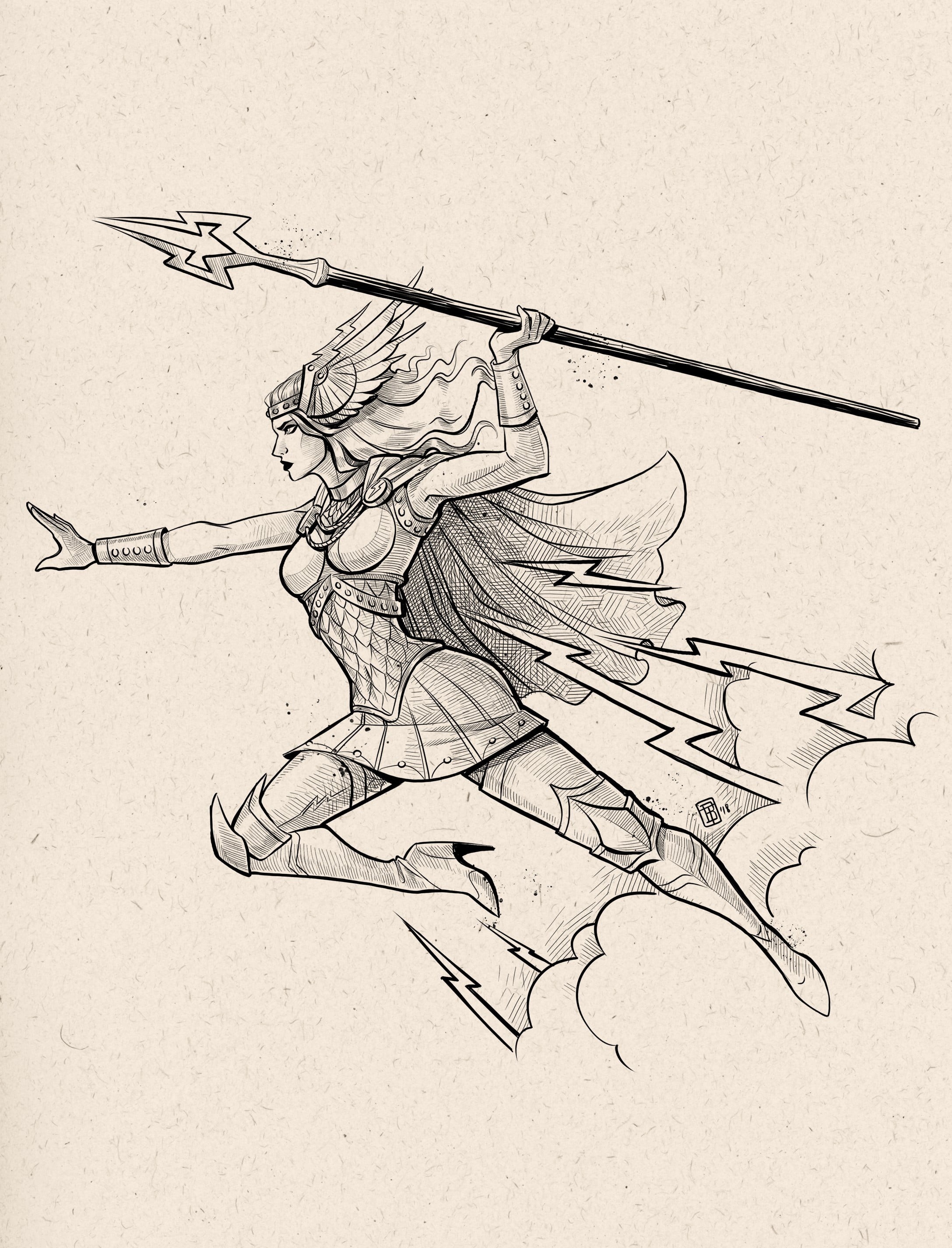 drawing, spear, paper, 2K, helmet, cape, Tess Brownson, women, illustration, boots, pencil drawing, monochrome, armor, Valkirie, Phone HD Wallpaper