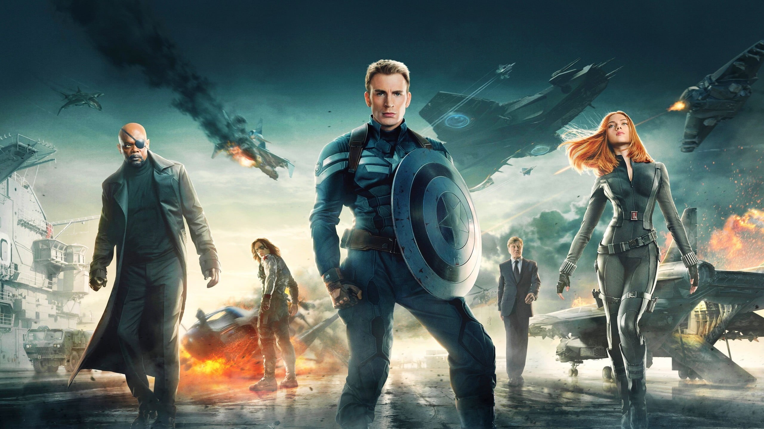 Samuel L. Jackson, Black Widow, america, males, fire, Nick Fury, Steve Rogers, men, portrait, fantasy, Scarlett Johansson, fire - natural phenomenon, young adult, HD Wallpaper