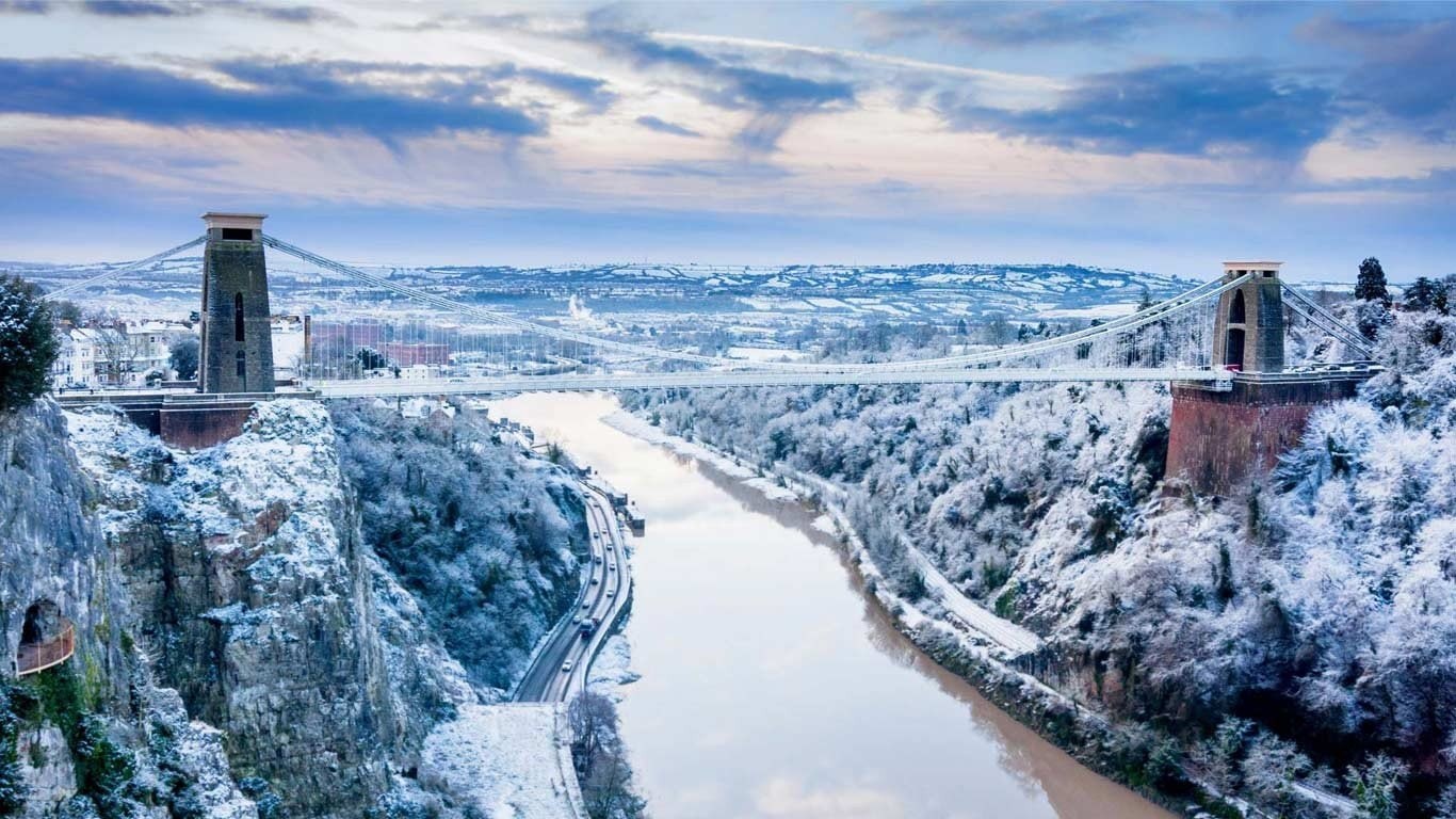 suspension, 720P, winter, hd, 1366x768 px, clifton, x, px, nature, bridge, art, Clifton Suspension Bridge, HD Wallpaper