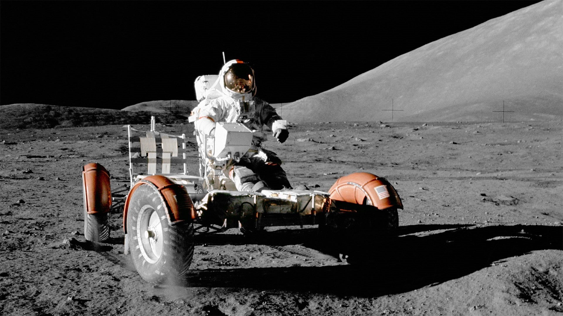 road, nature, space, transportation, land vehicle, Apollo, men, 1080P, travel, sky, landscape, land, motorcycle, full length, mode of transportation, Moon, HD Wallpaper
