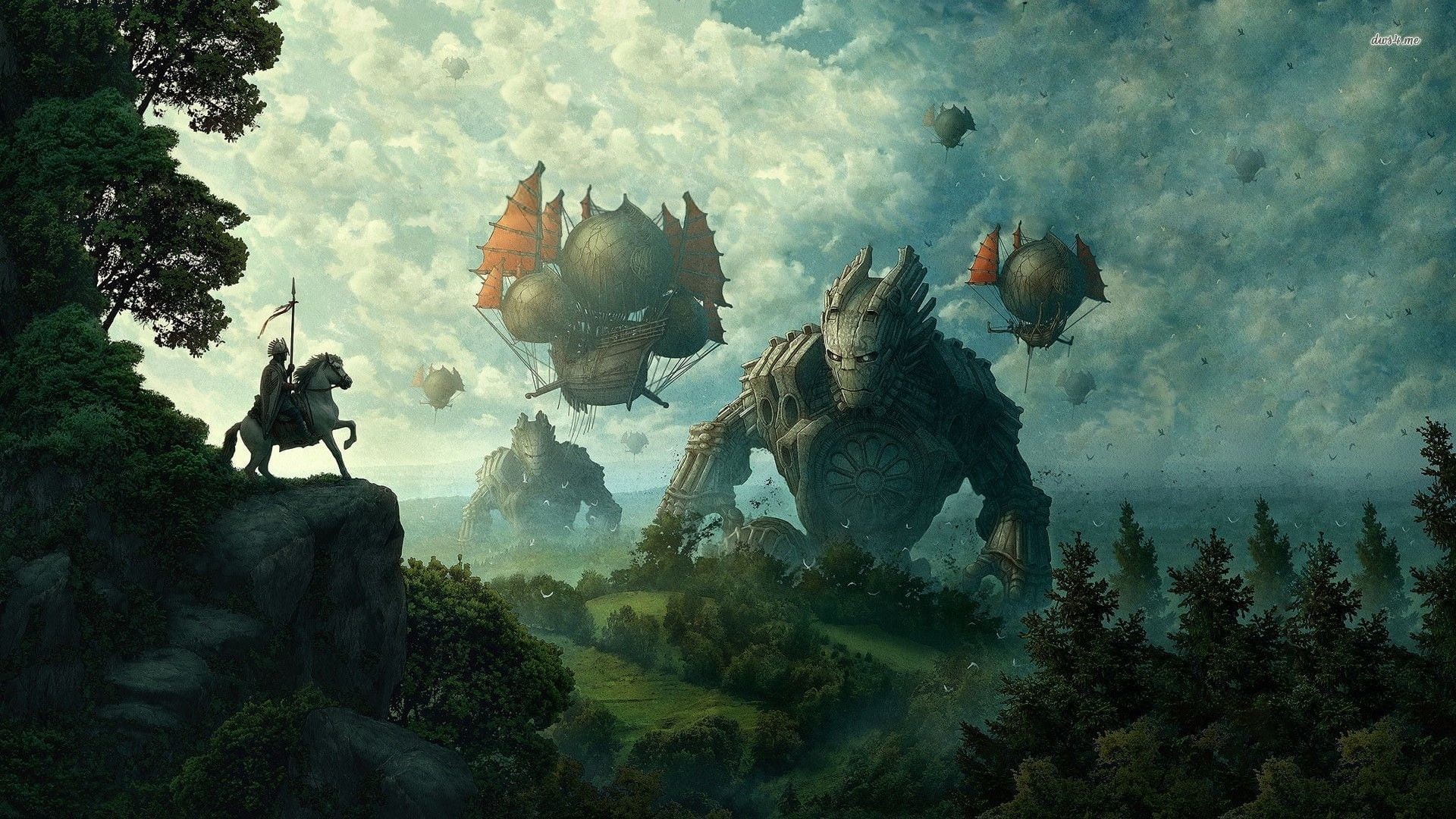 1080P, people, battle, outdoors, sea, medieval, pine trees, tree, birds, anger, brown, conflict, plant, black, vertebrate, animals in the wild, land, robot, HD Wallpaper