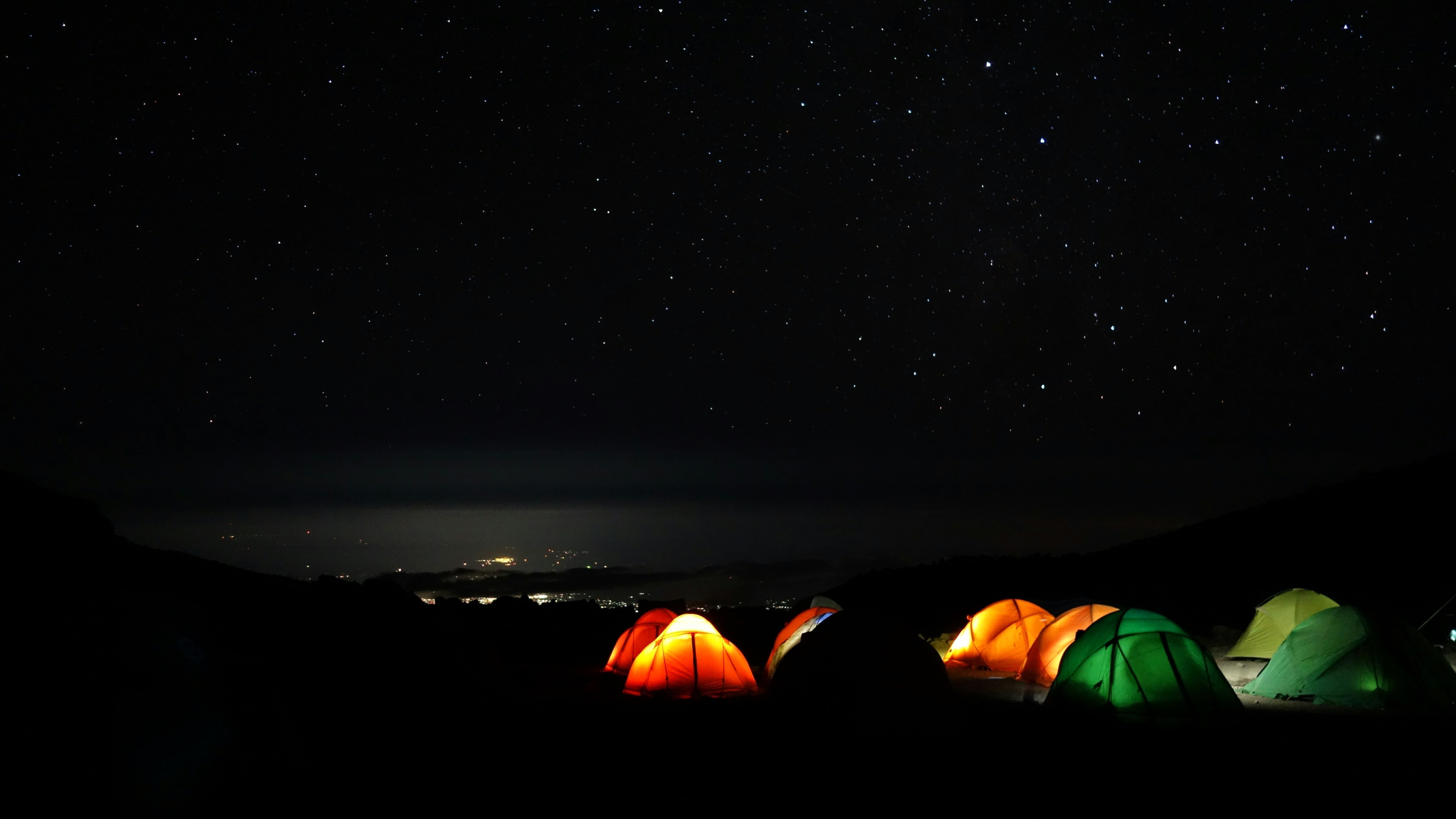 star - space, nature, barranco camp, stars, galaxy, illuminated, dark, mountain, orange color, science, outdoors, no people, water, kilimanjaro, beauty in nature, HD Wallpaper