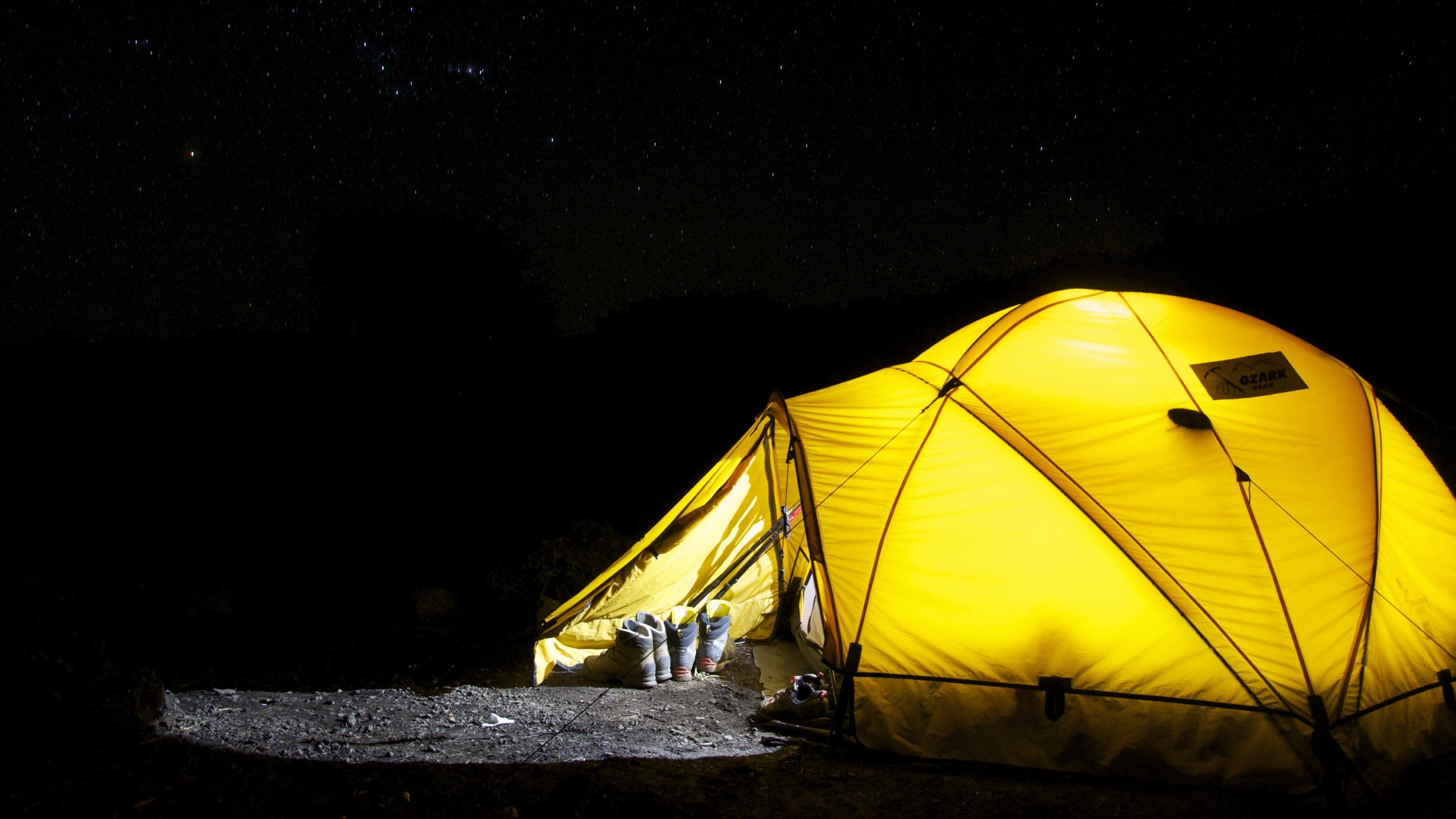 scenics - nature, sitting, sky, field, absence, land, camping, dome, nature, tent, night, illuminated, no people, exploration, shoes, outdoors, yellow, HD Wallpaper