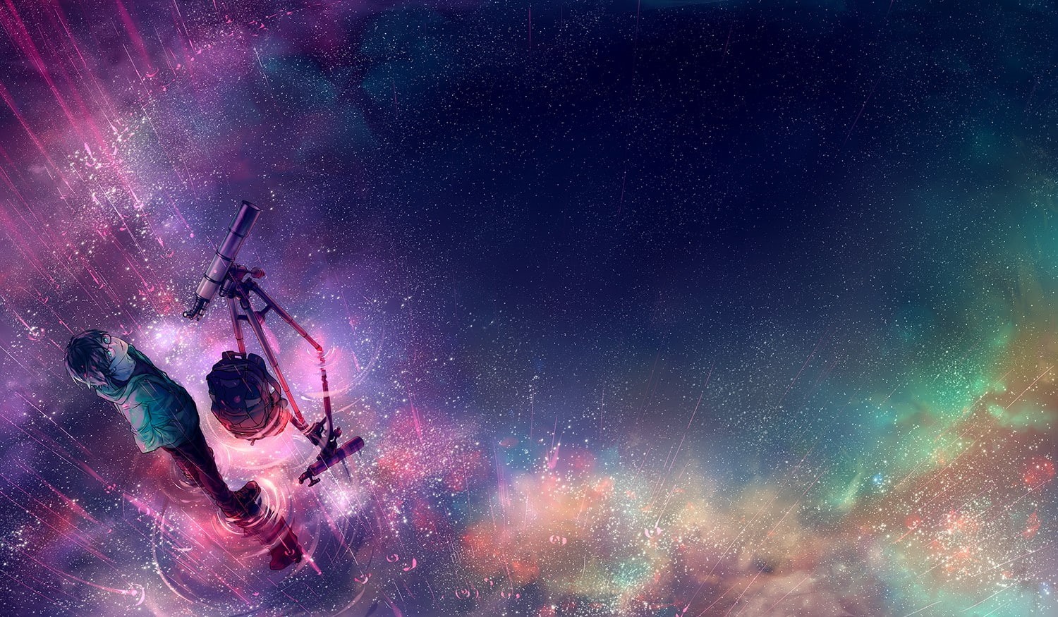 rain, nebula, 720P, stars, telescope, galaxy, anime, artwork, Yuumei, HD Wallpaper