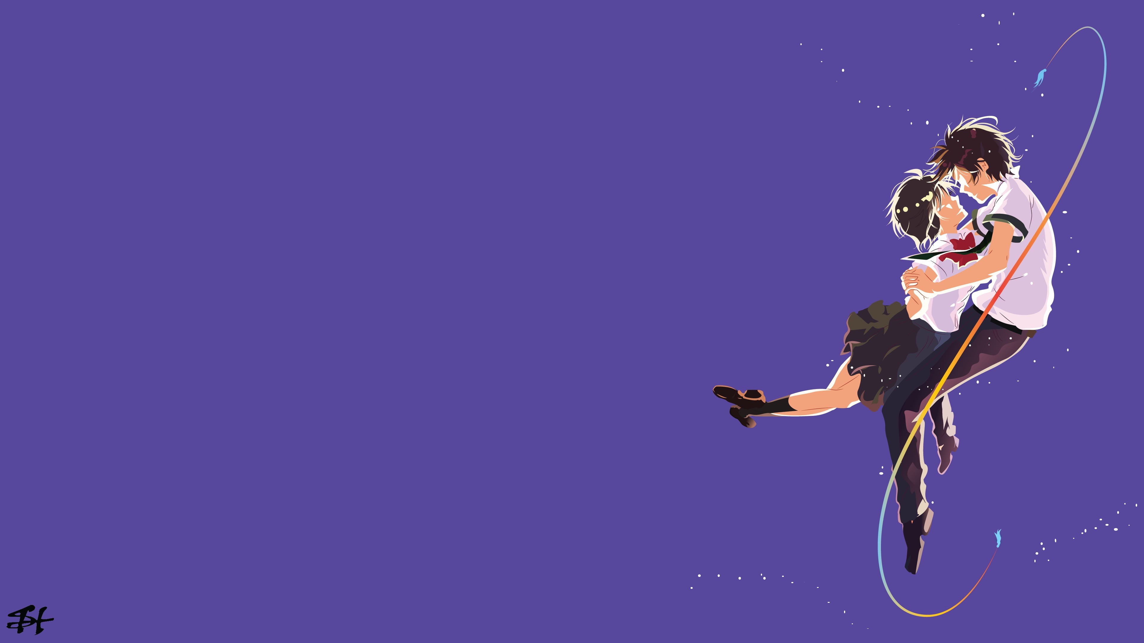 male, characters, purple, young adult, anime, copy space, motion, adolescence, blue, sports clothing, activity, Tachibana Taki, black, athlete, skill, effort, HD Wallpaper