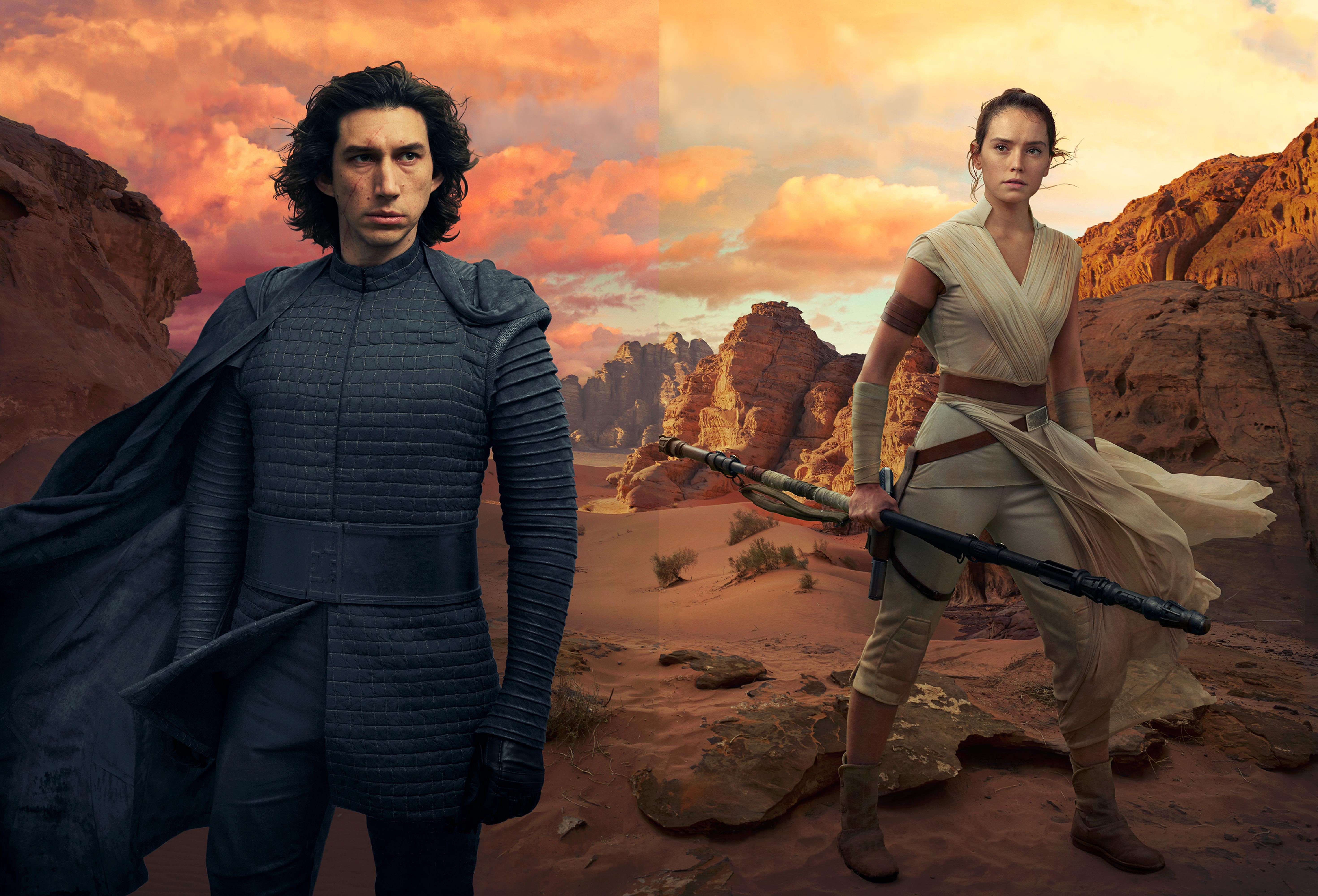 Star Wars, Kylo Ren, Rey (Star Wars), Star Wars: The Rise of Skywalker, Adam Driver, 5K, Daisy Ridley, HD Wallpaper
