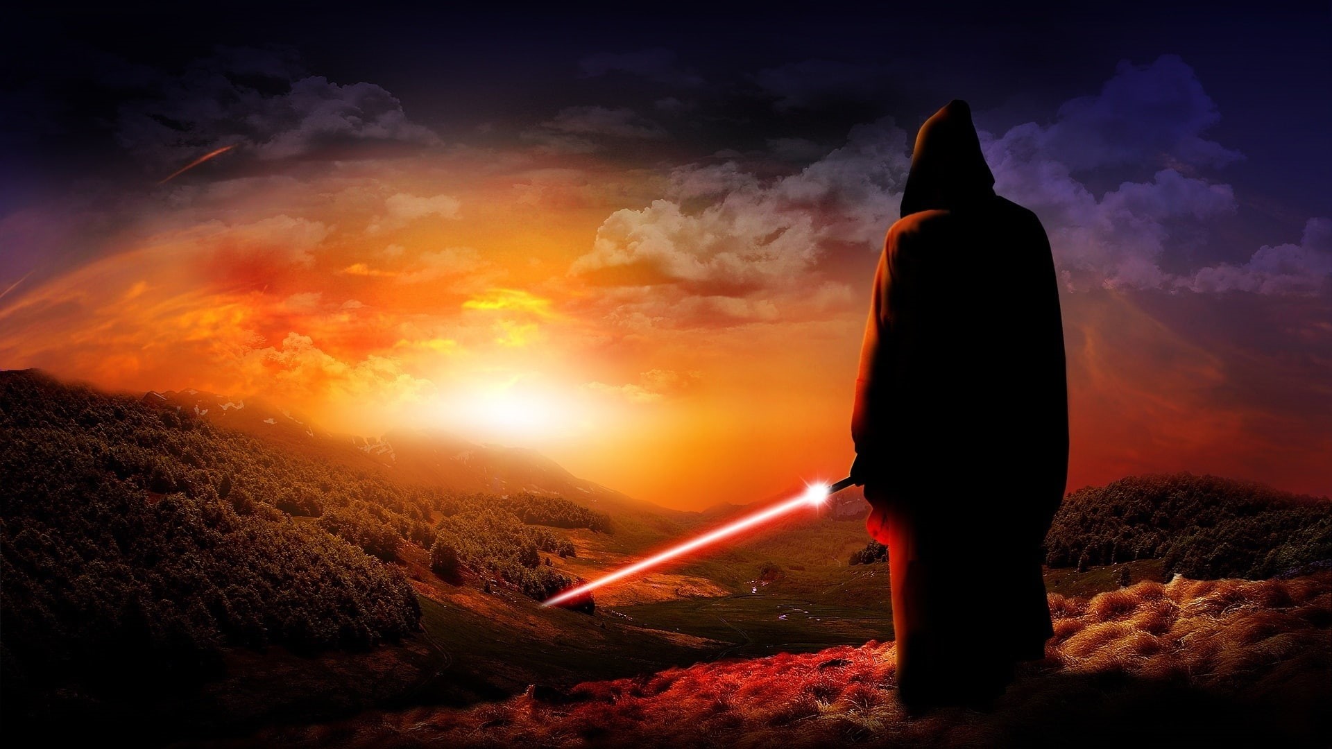 Sword, Wars, Laser, 1080P, Star, Red, Landscape, HD Wallpaper