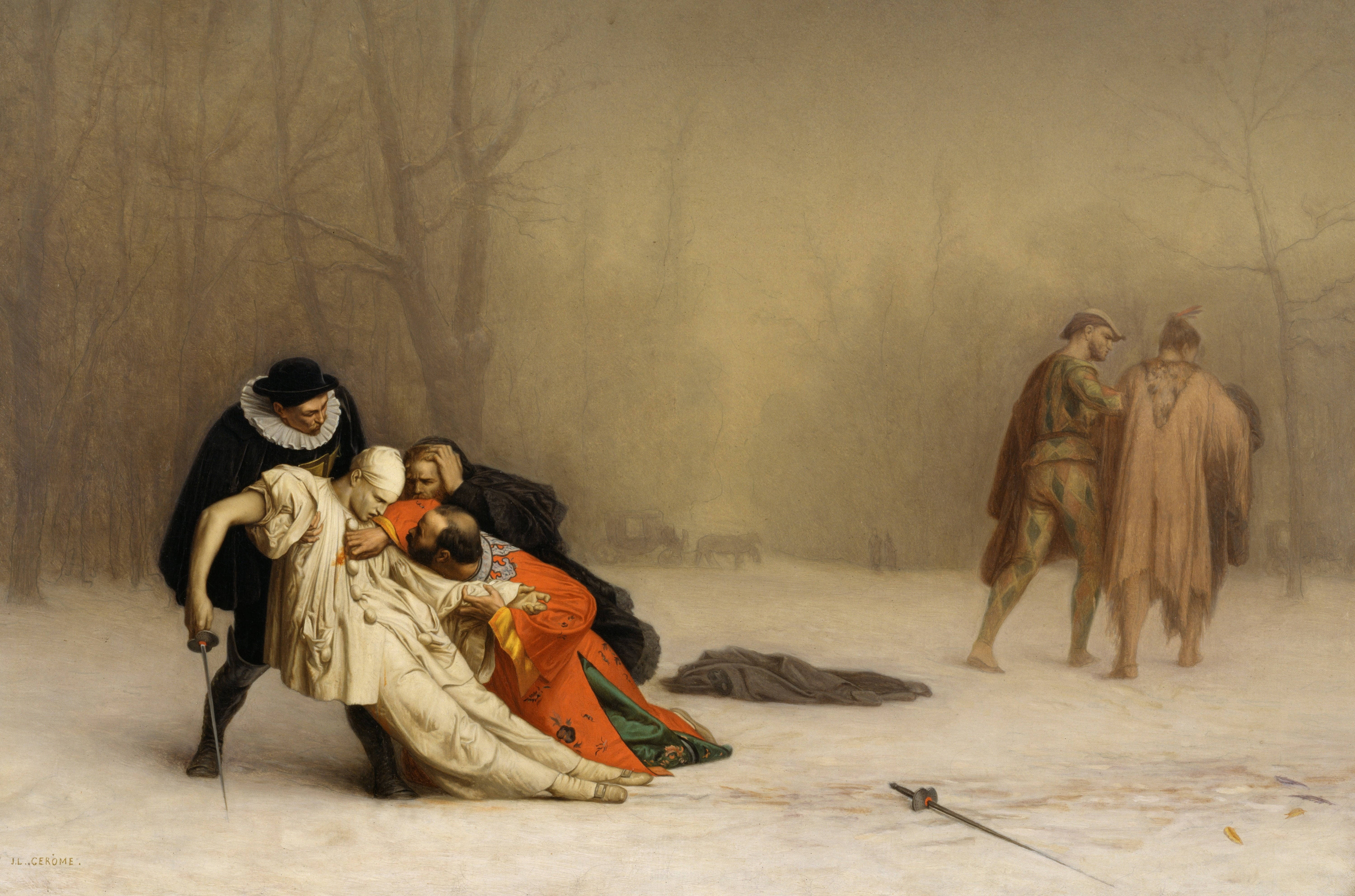 5K, genre, Jean-Leon Gerome, picture, costume, sword, The Duel After The Masquerade, HD Wallpaper