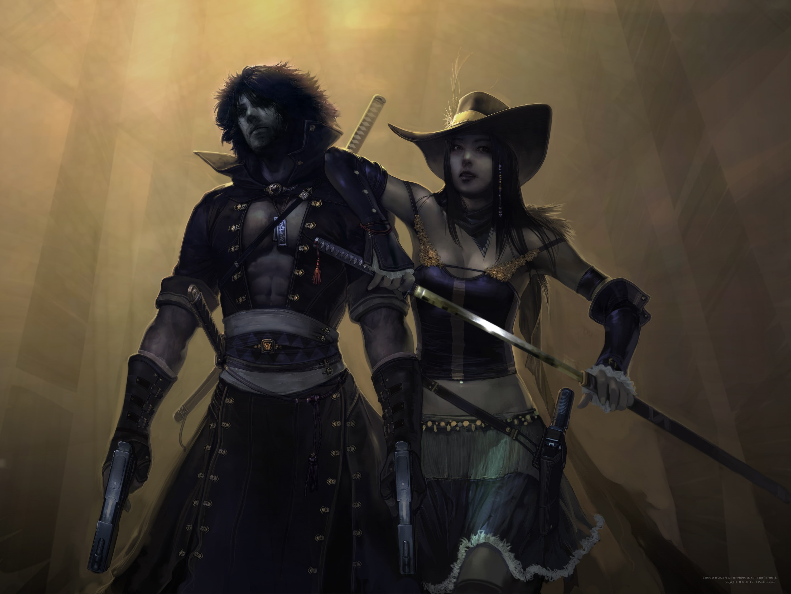 disguise, muscles, 2K, aggression, arts culture and entertainment, front view, two people, games art, weapon, warrior, unrecognizable person, women with swords, HD Wallpaper