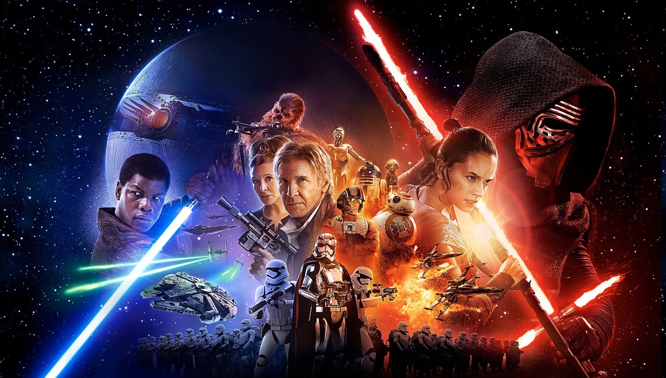 TIE Fighter, young men, Star Wars, young women, Kylo Ren, Sith, c 3po, BB 8, 1080P, wireless technology, Millennium Falcon, Jedi, group of people, people, HD Wallpaper