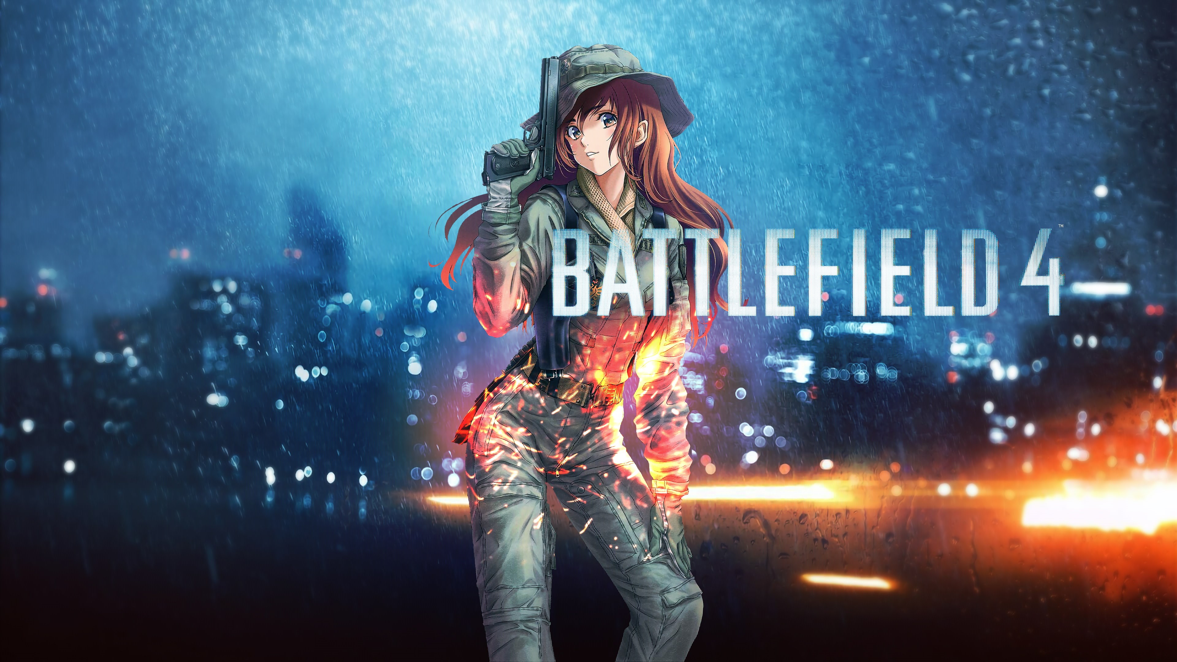 standing, three quarter length, superhero, protection, rain, 88 Girl, architecture, 4K, Girl With Weapon, women, warning sign, street, young adult, Battlefield, HD Wallpaper