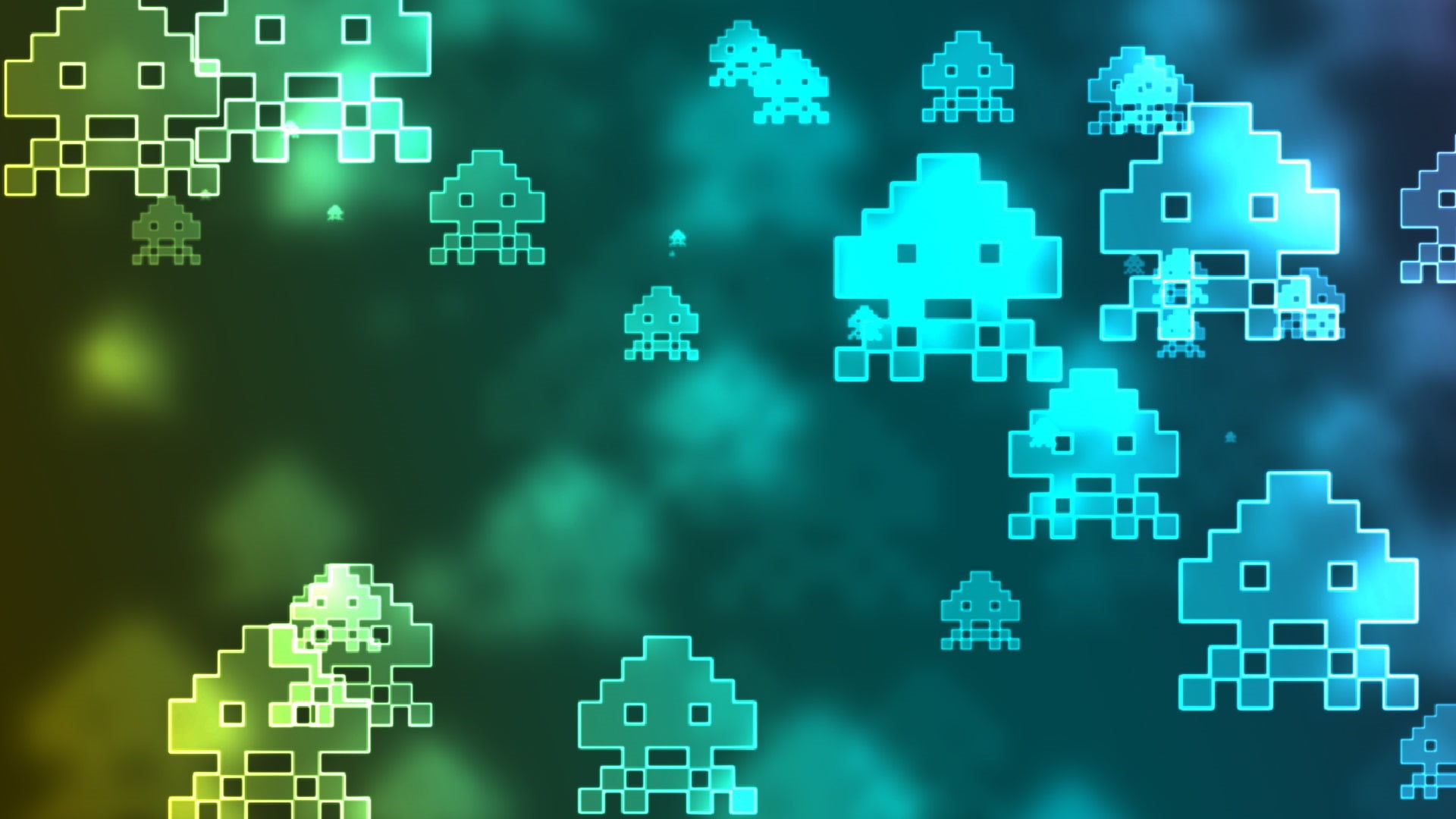 blue, space, video games, 1080P, invaders, hd, HD Wallpaper