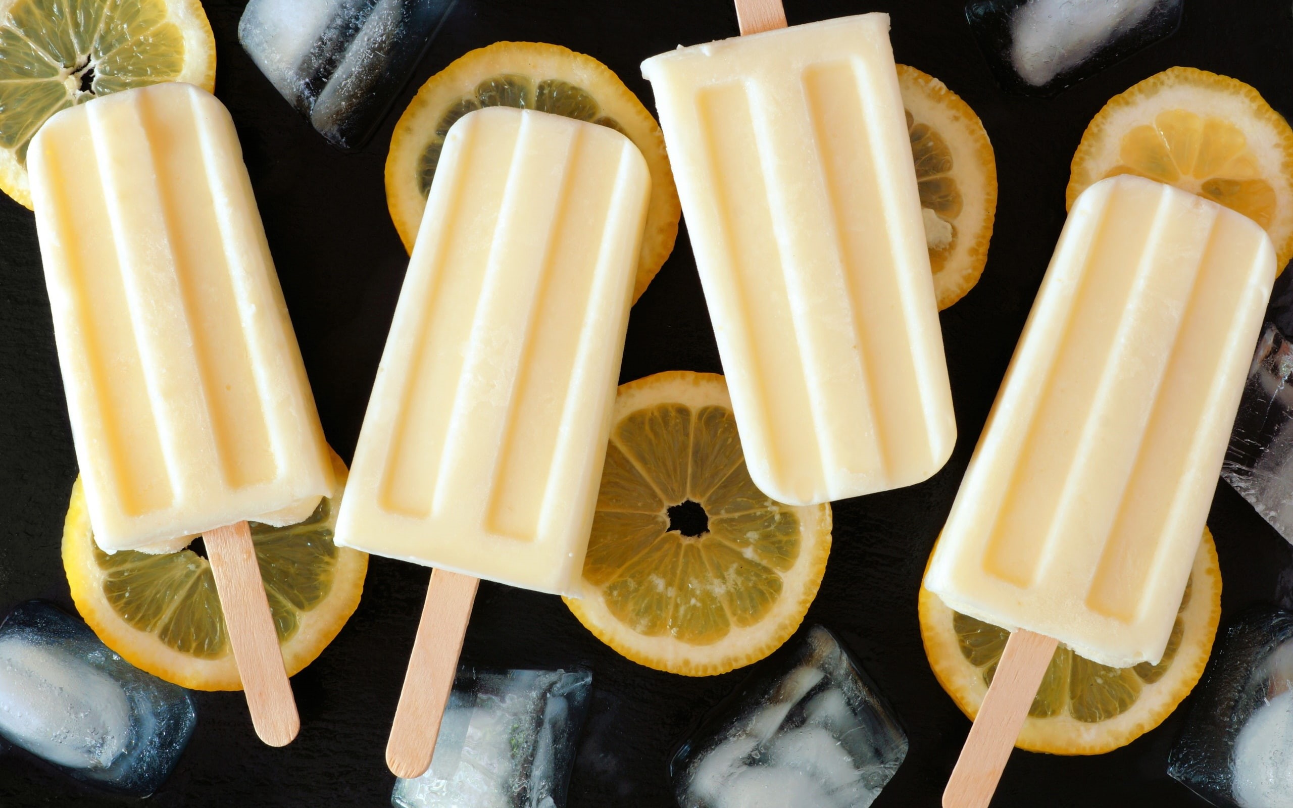 ice cubes, 2K, food, fruit, sweets, popsicle, lemons, HD Wallpaper