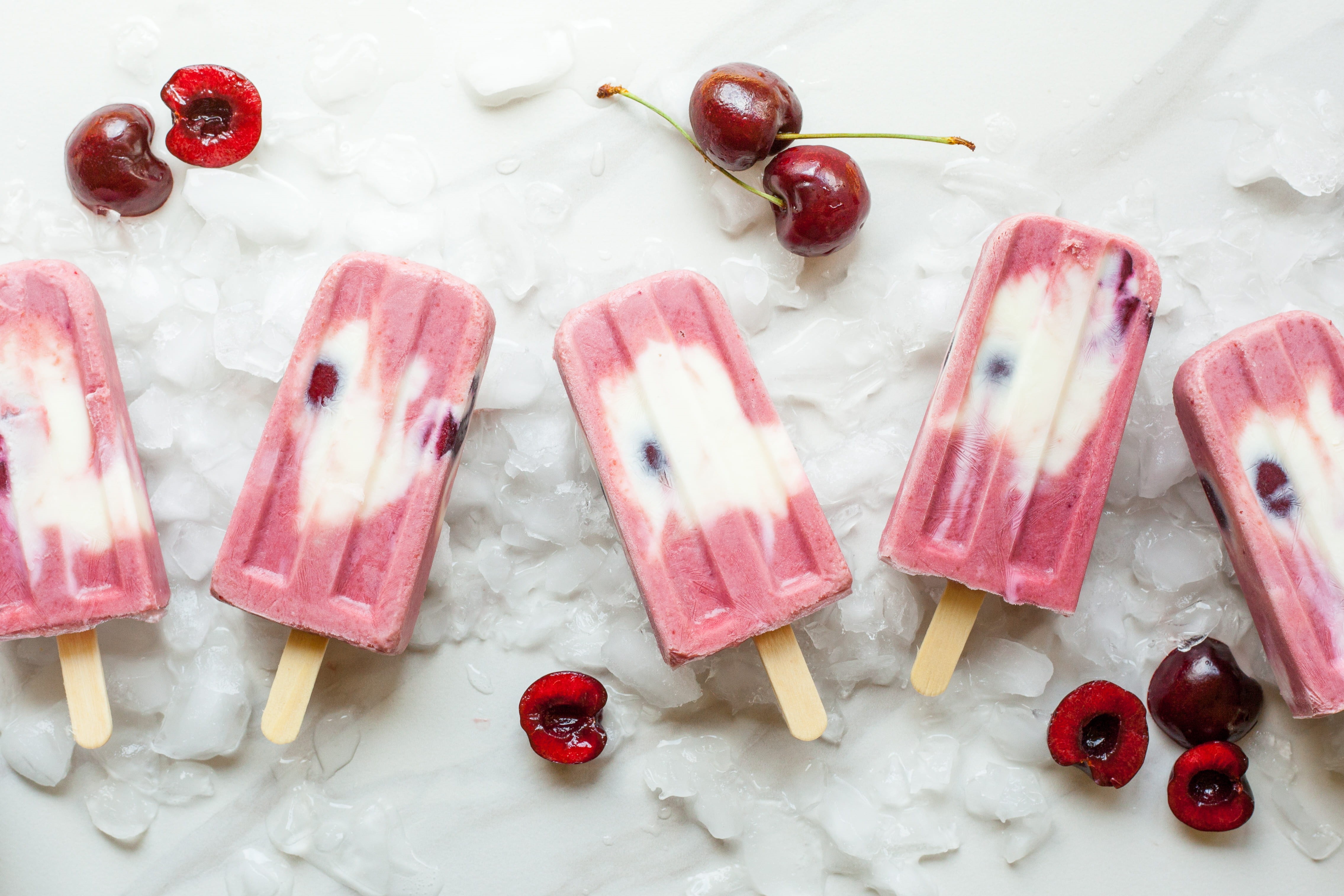 food, food and drink, freshness, dairy product, flavored ice, 4K, no people, fruit, lollipop, frozen, pink, ice, cherry, popsicle, healthy eating, cold temperature, HD Wallpaper