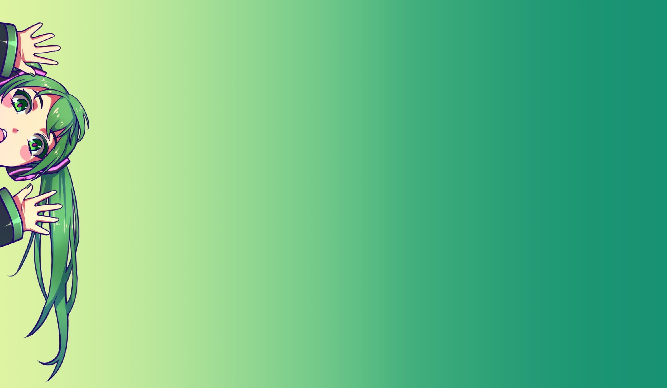no people, vibrant color, nature, female, green, haired, Vocaloid, representation, character, long hair, digital, green color, anime, headphones, HD Wallpaper