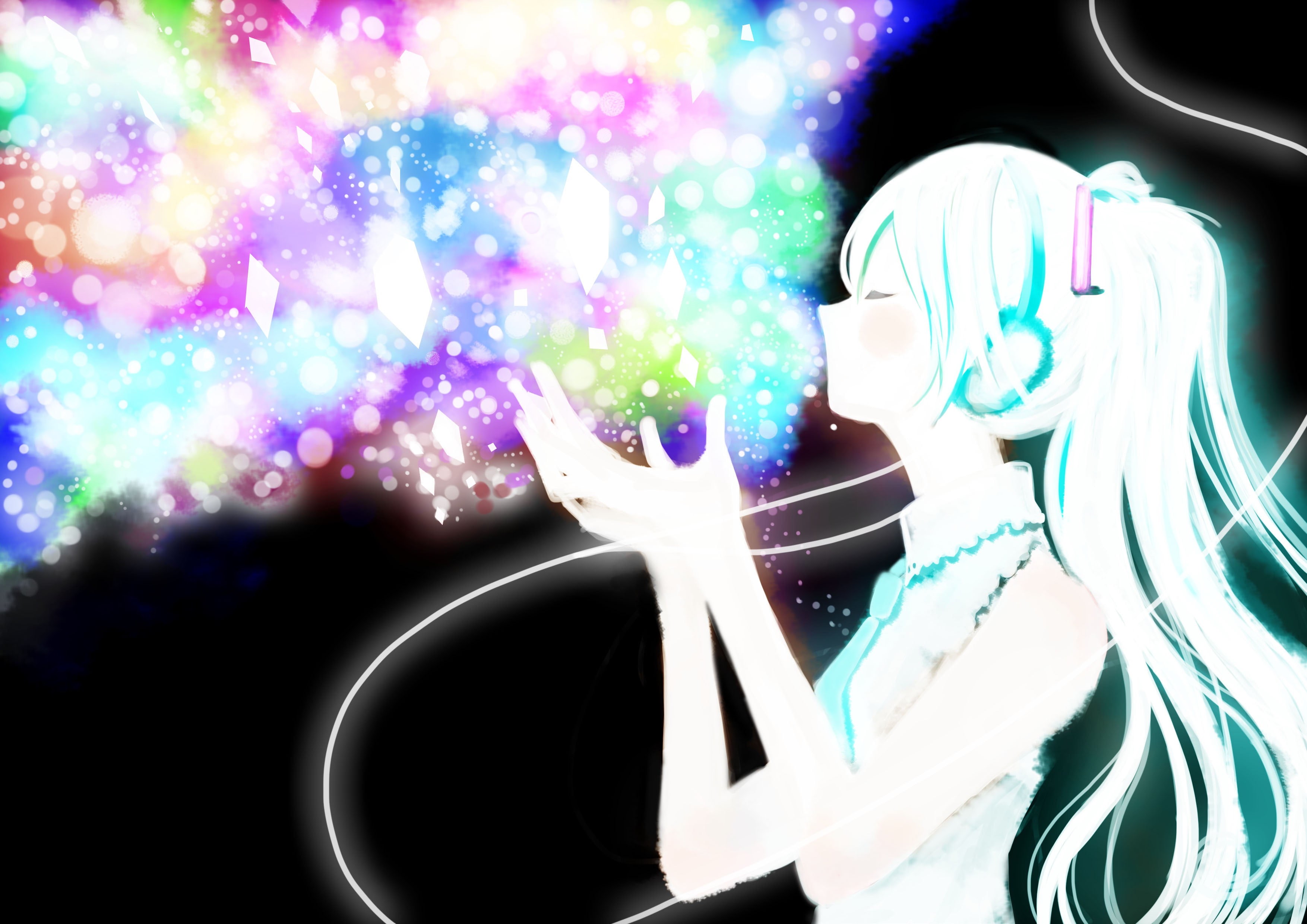 occupation, night, 2K, one Person, abstract, technology, people, music, enjoyment, female, vocaloid, real people, hand, excitement, black background, performance, HD Wallpaper