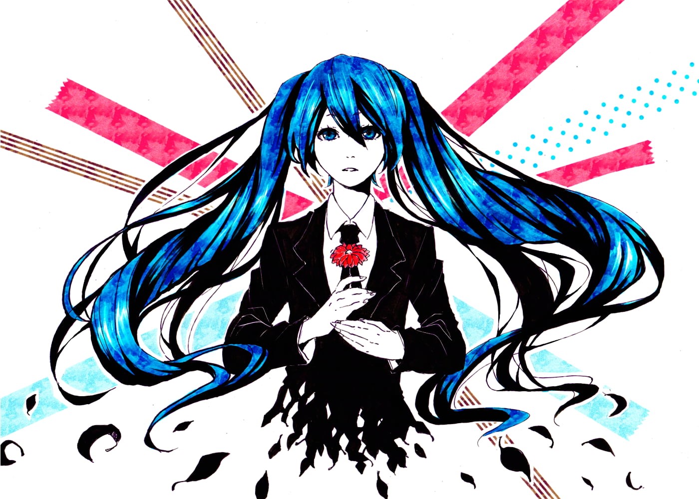 blue, black Color, character, close-up, design, abstract, human Face, anime, beautiful, twintails, no people, human skeleton, backgrounds, art, hairstyle, HD Wallpaper