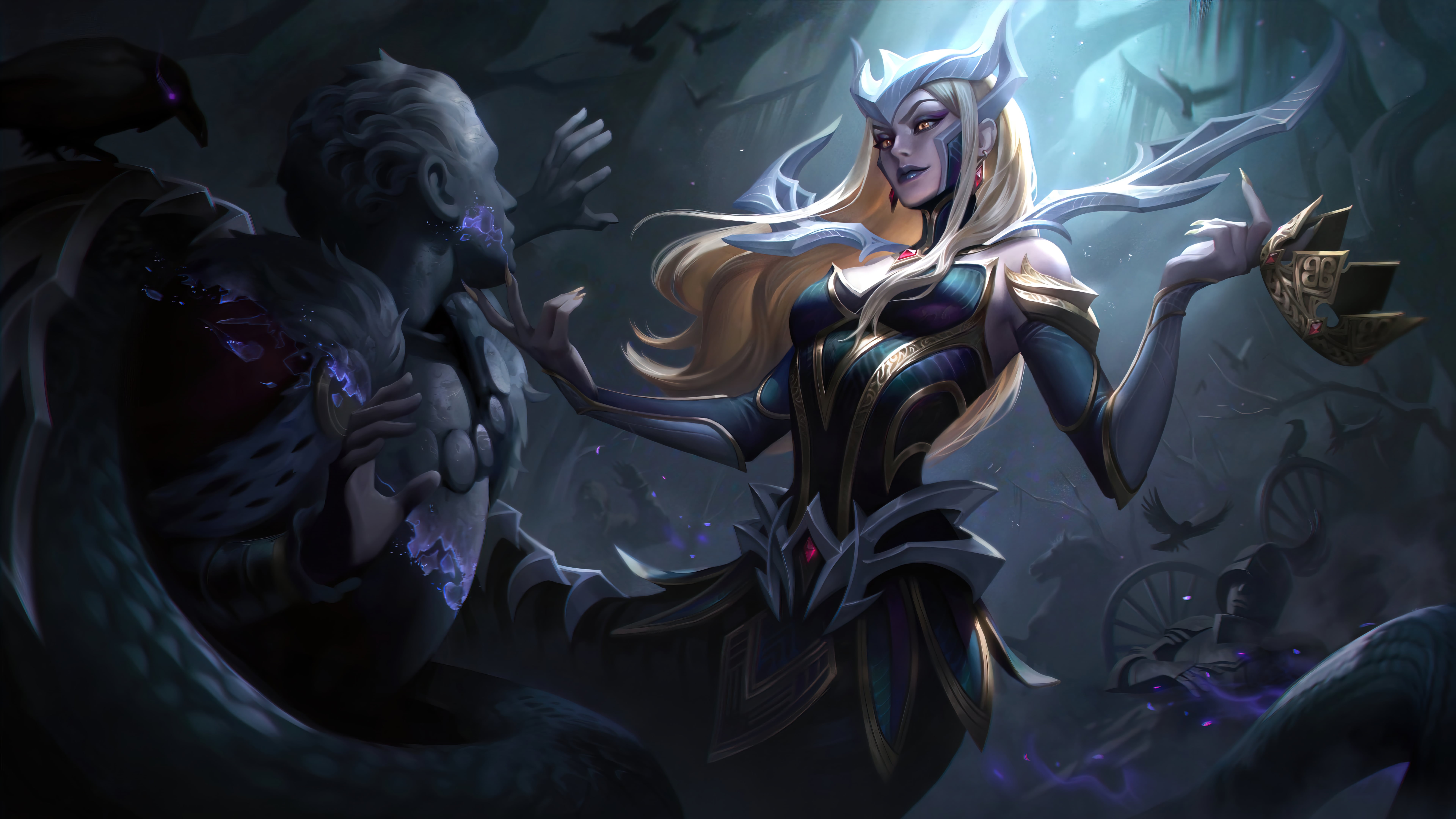Cassiopeia (League of Legends), Riot Games, Coven, digital art, 8K, forest, pixel art, 4K, Cassiopeia, snake, shadow, Medusa, dark, League of Legends, HD Wallpaper