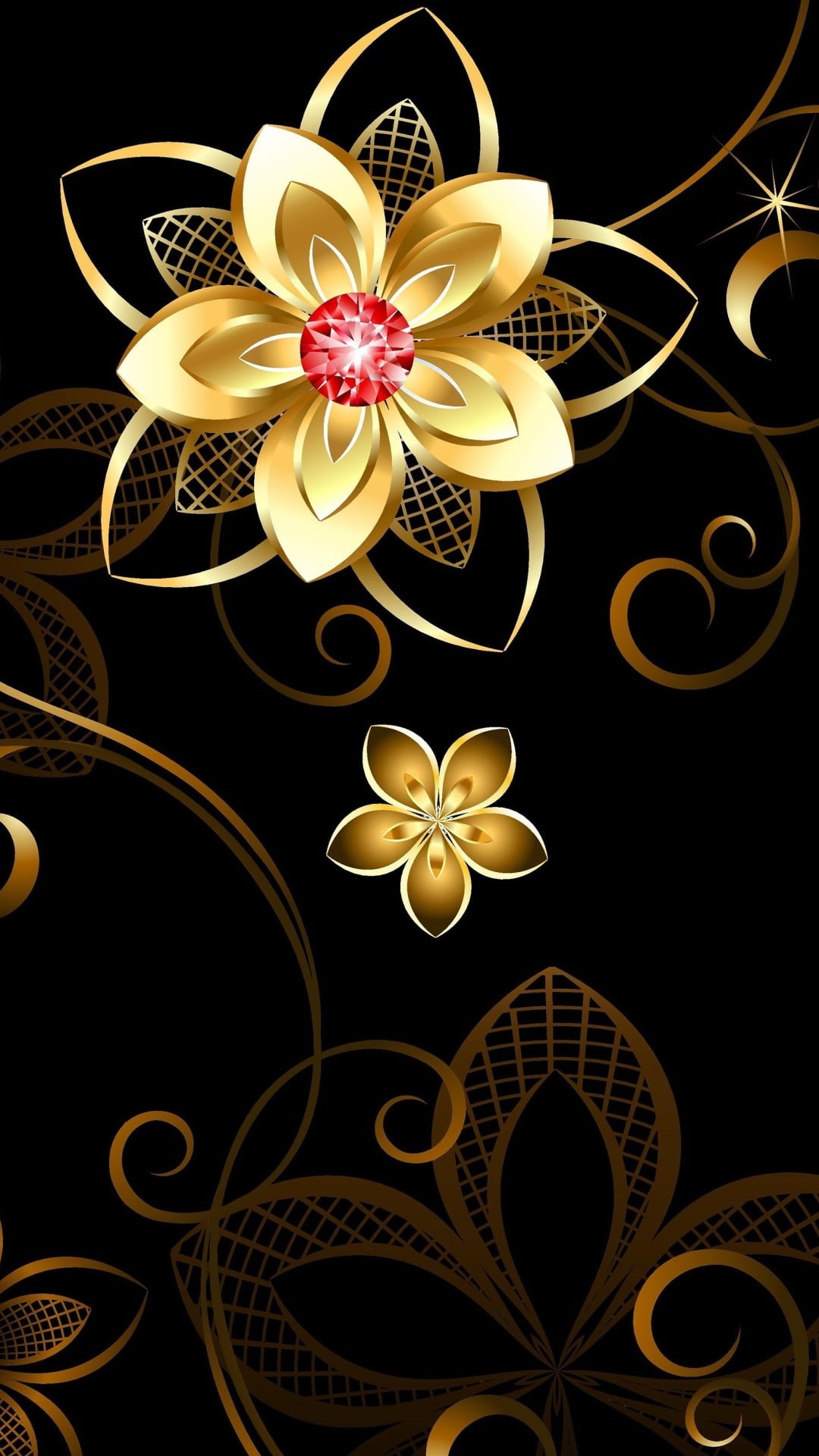 no people, cluster, gold, 1080P, white tigers, wealth, d, flowering plant, gold colored, golden, beauty in nature, 3D, decoration, event, abstract, flowers, Phone HD Wallpaper