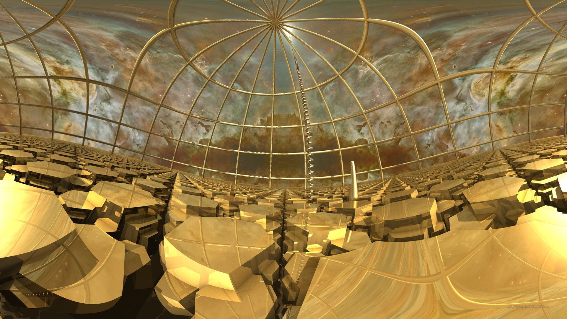 Yellow, Artistic, 3D, Mandelbulb 3D, 1080P, Fractal, Gold, Abstract, CGI, Digital Art, HD Wallpaper