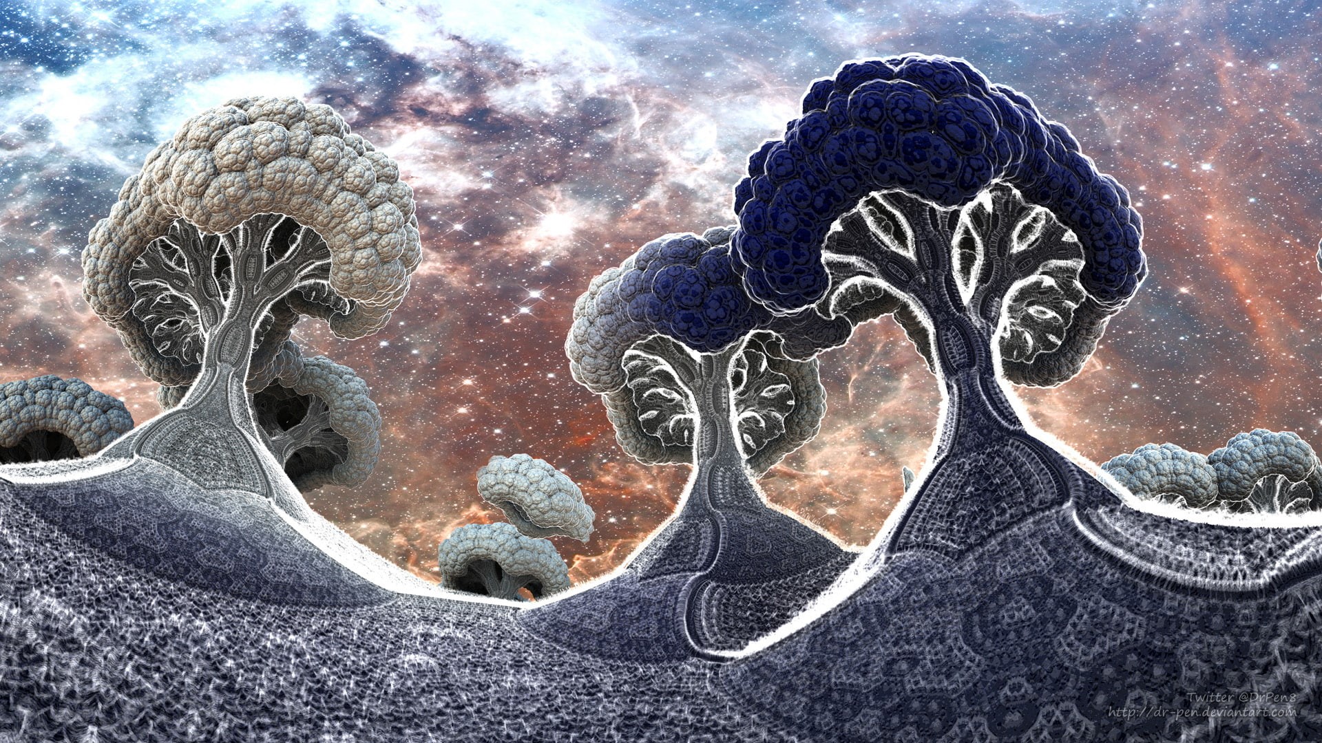 1080P, CGI, Forest, Fractal, Sci Fi, Artistic, Digital Art, Blue, Abstract, Landscape, Mandelbulb 3D, 3D, Tree, HD Wallpaper