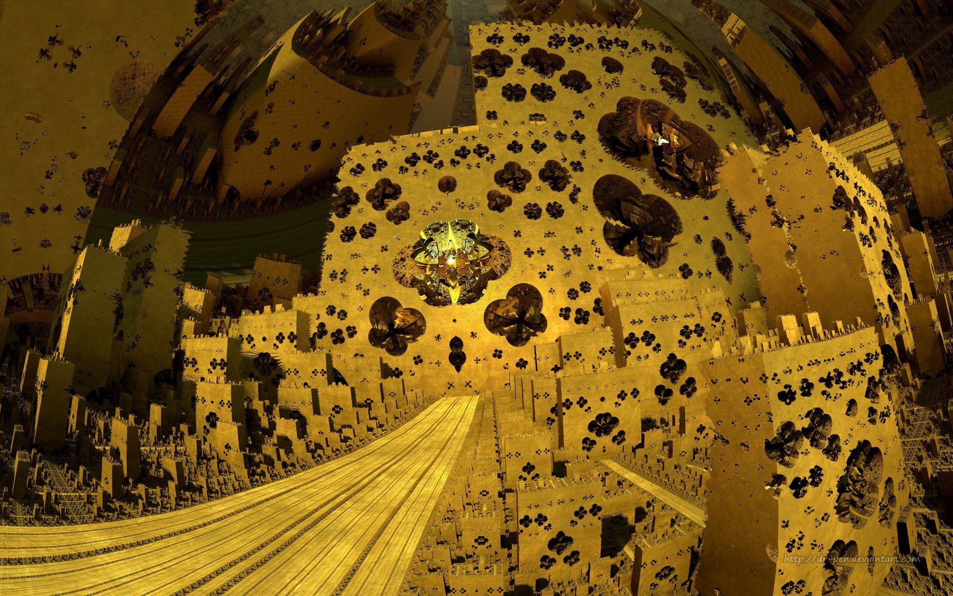 CGI, Digital Art, 3D, Yellow, 1080P, Abstract, Fractal, Artistic, Geometry, Mandelbulb 3D, City, Gold, HD Wallpaper