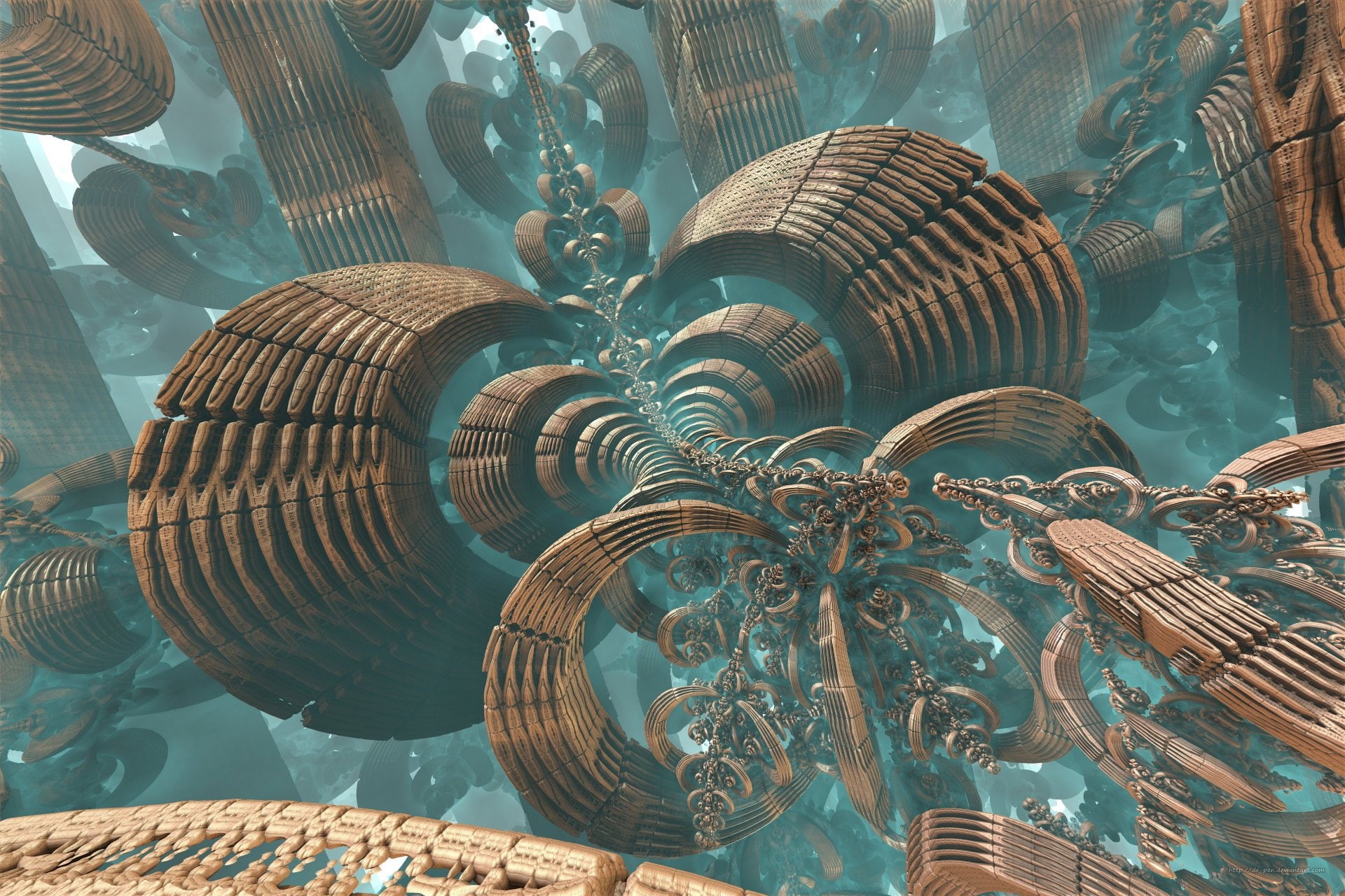 Brown, Mandelbulb 3D, Digital Art, Fractal, CGI, Bronze, 3D, Artistic, Blue, 1080P, Abstract, HD Wallpaper