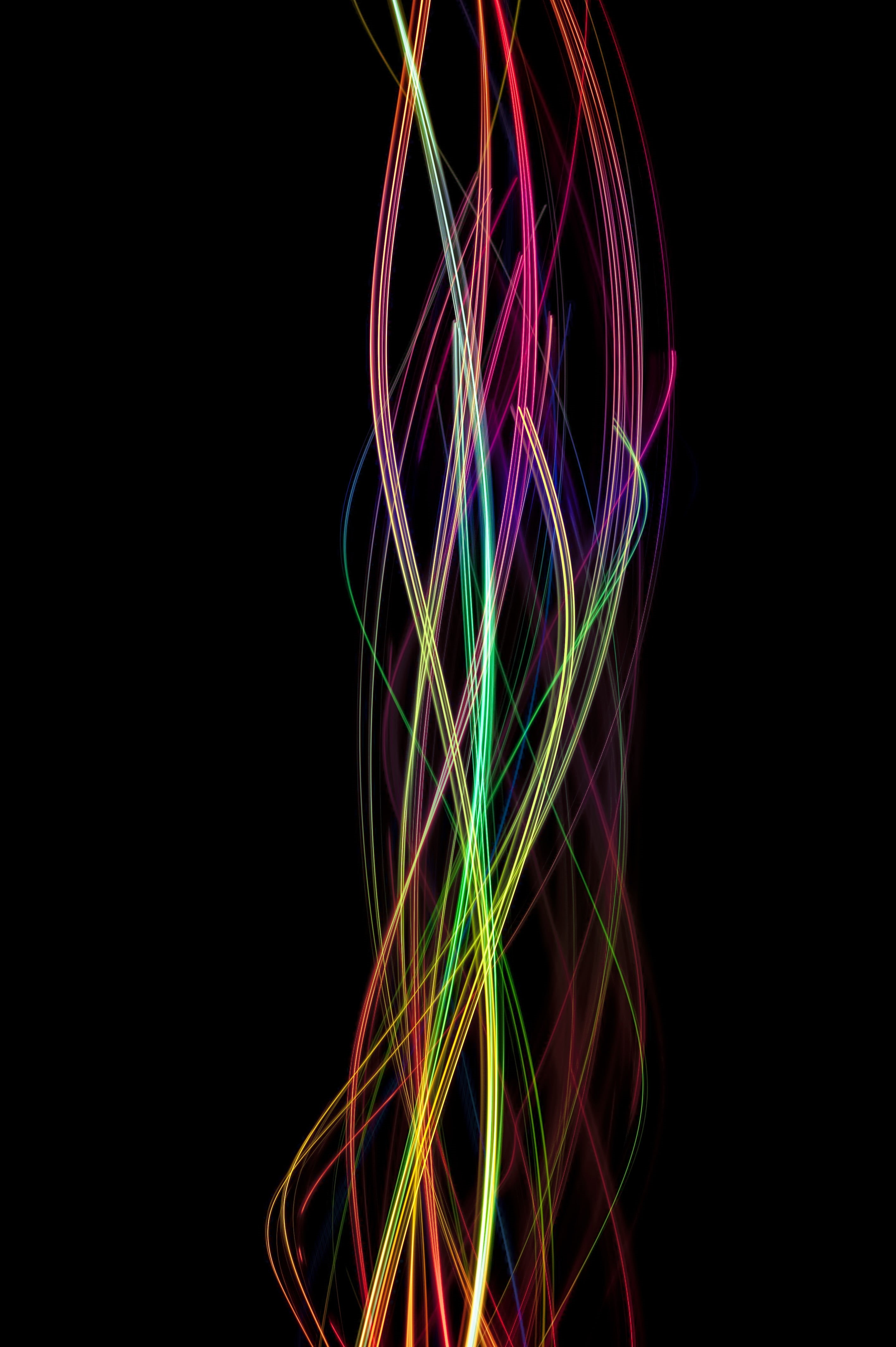 curve, colorful, light painting, green, pattern, shape, graphic, backdrop, lights on, colour, sinusoid, background, lights, black, 4K, trail, backgrounds, Phone HD Wallpaper