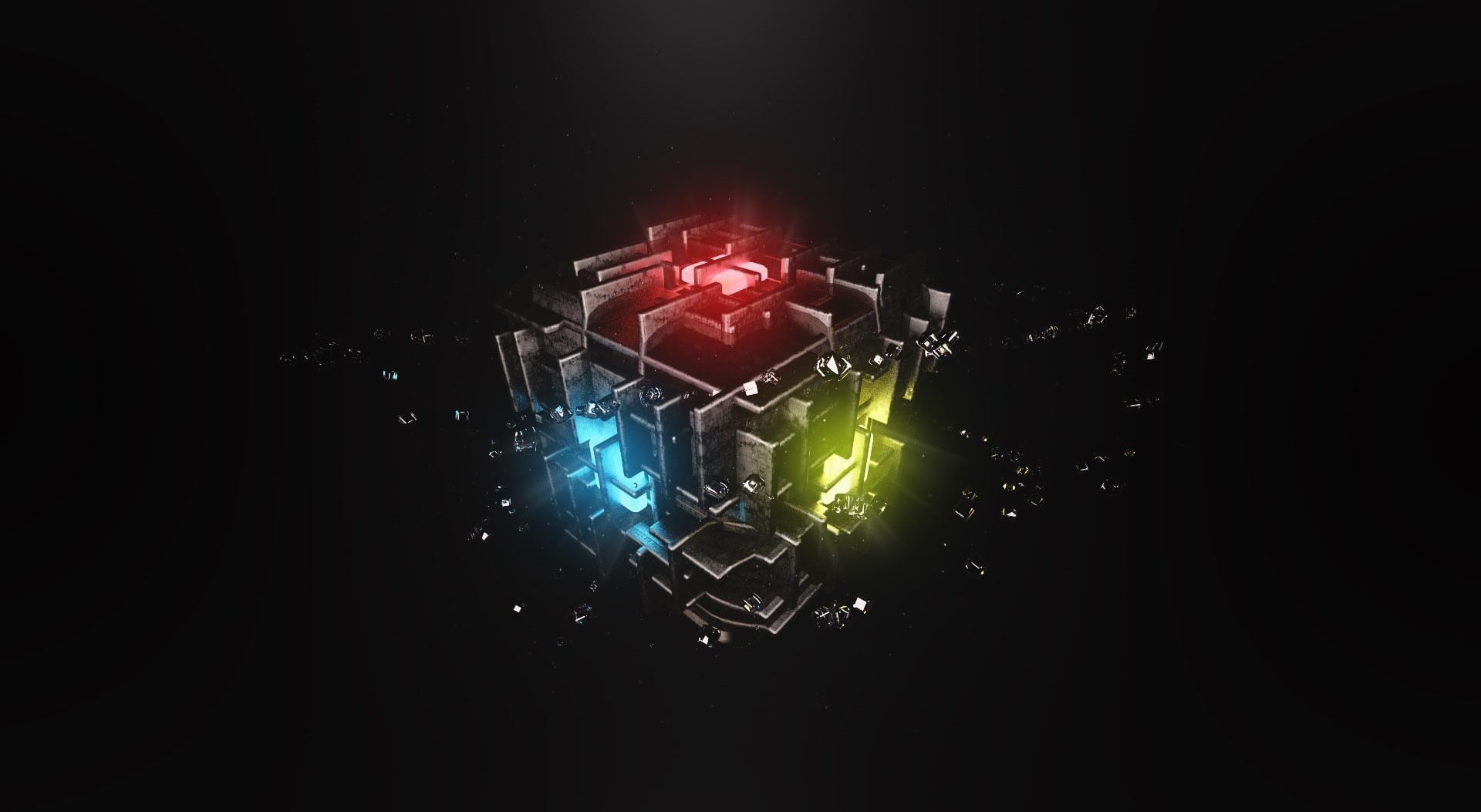 studio shot, lighting equipment, technology, light - natural phenomenon, 3D, indoors, photoshop, single object, Artistic, cube, illuminated, multicolored, HD Wallpaper