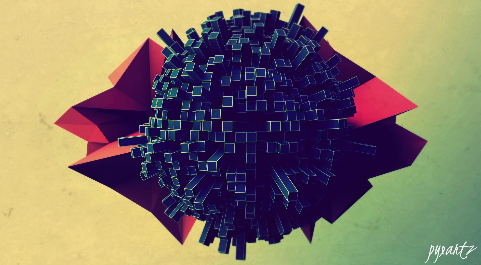 1080P, pyxArtz, 3D, sphere, abstract, CGI, digital art, 3d object, HD Wallpaper