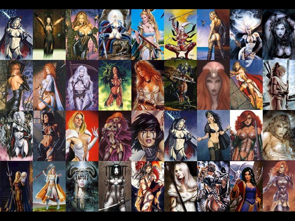 babes, fantasy, art, hd, Hot, royo, 480P, Babe, abstract, swords, HD Wallpaper