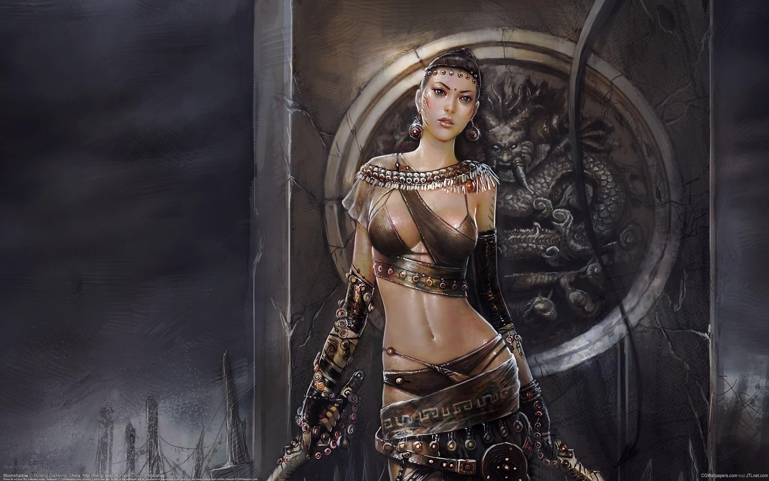 women, babe, 2K, black, assassin, cgi, illustration, asian, woman, warrior, ancient, fantasy, haired, 3d and abstract, HD Wallpaper
