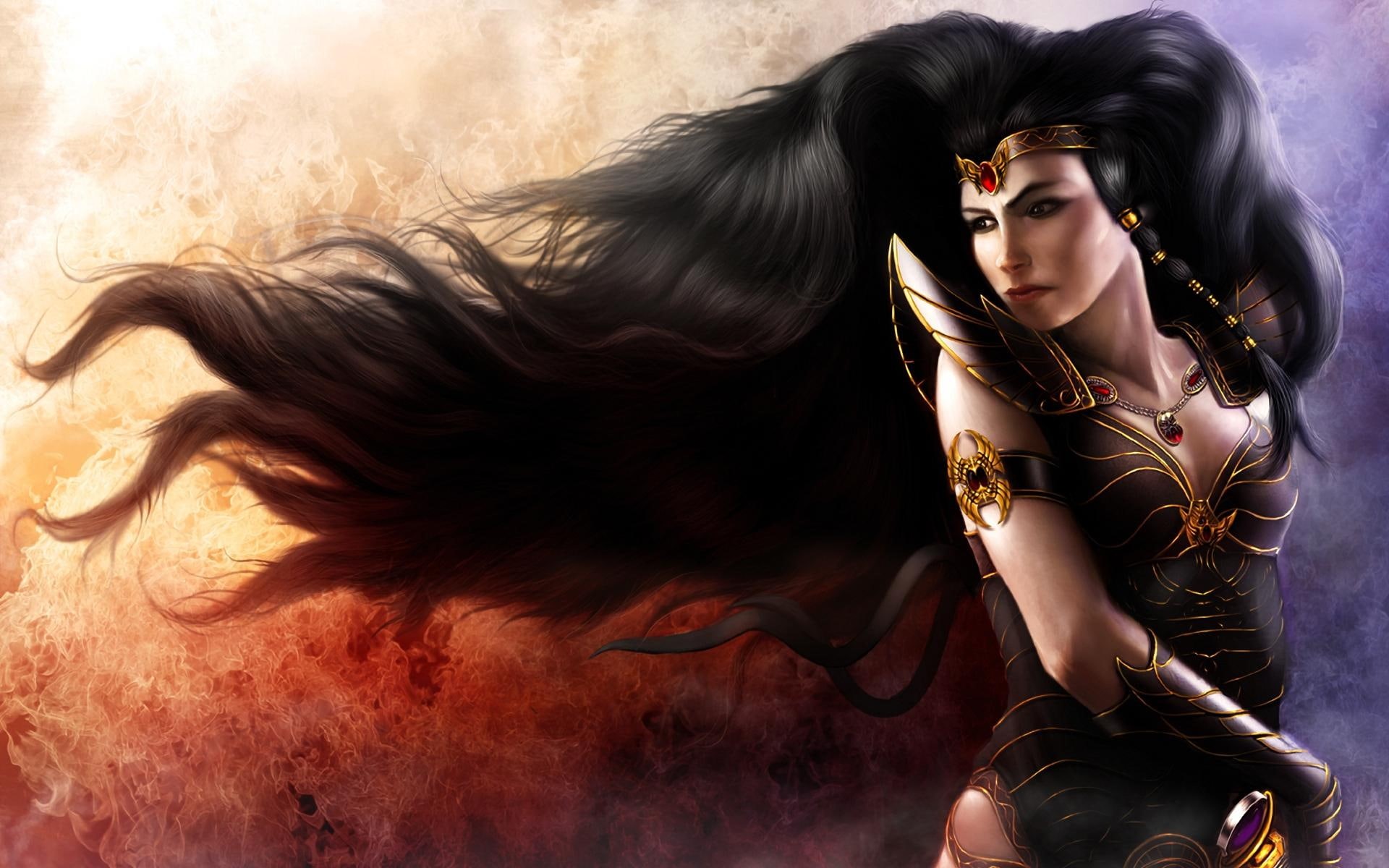 1080P, girl, queen, 3d and abstract, fantasy, warrior, HD Wallpaper