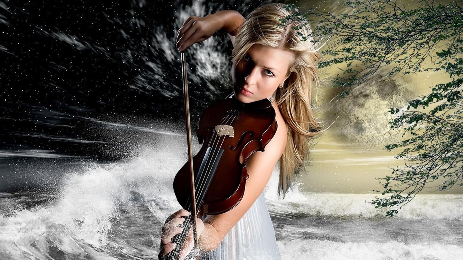 1080P, music, nature, fantasy, brown, passion, violin, girl, 3d and abstract, wooden, HD Wallpaper