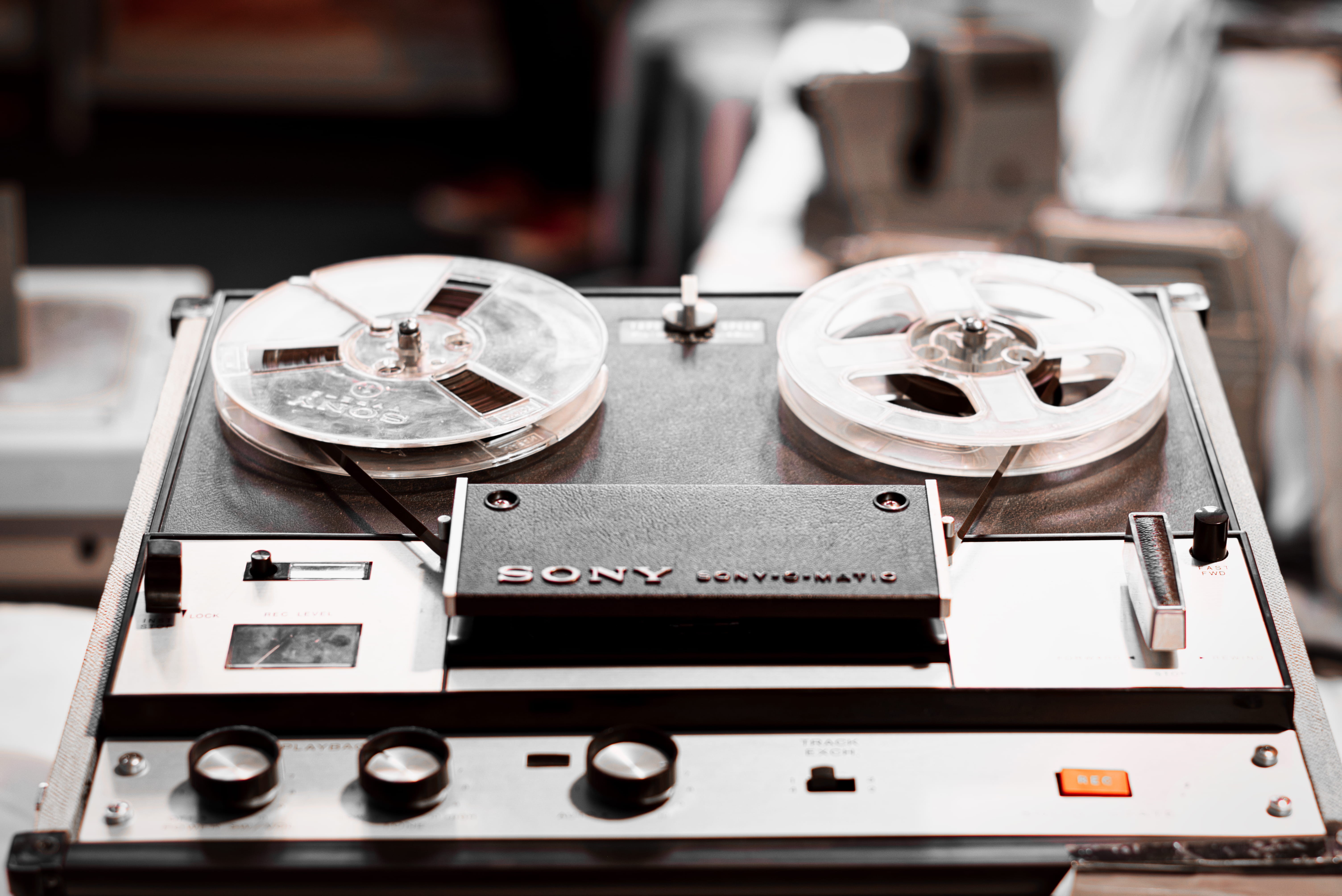 electronics, phonograph record, communication, player, instrument, audio, grey, focus on foreground, retro styled, machine part, tape, sony, metal, record, HD Wallpaper