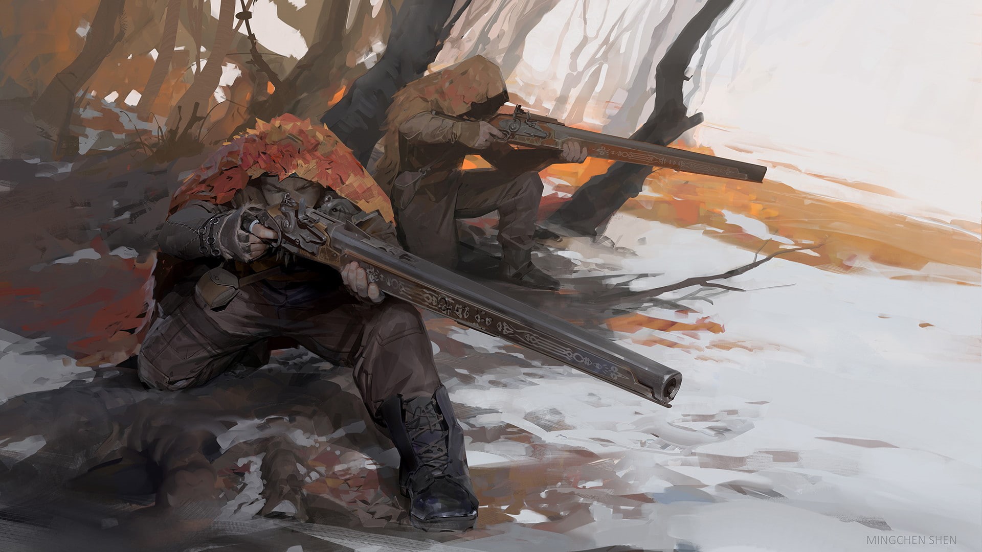clothing, protection, cold temperature, government, one person, men, occupation, covering, gun, forest, snow, day, uniform, working, holding, aiming, 1080P, HD Wallpaper