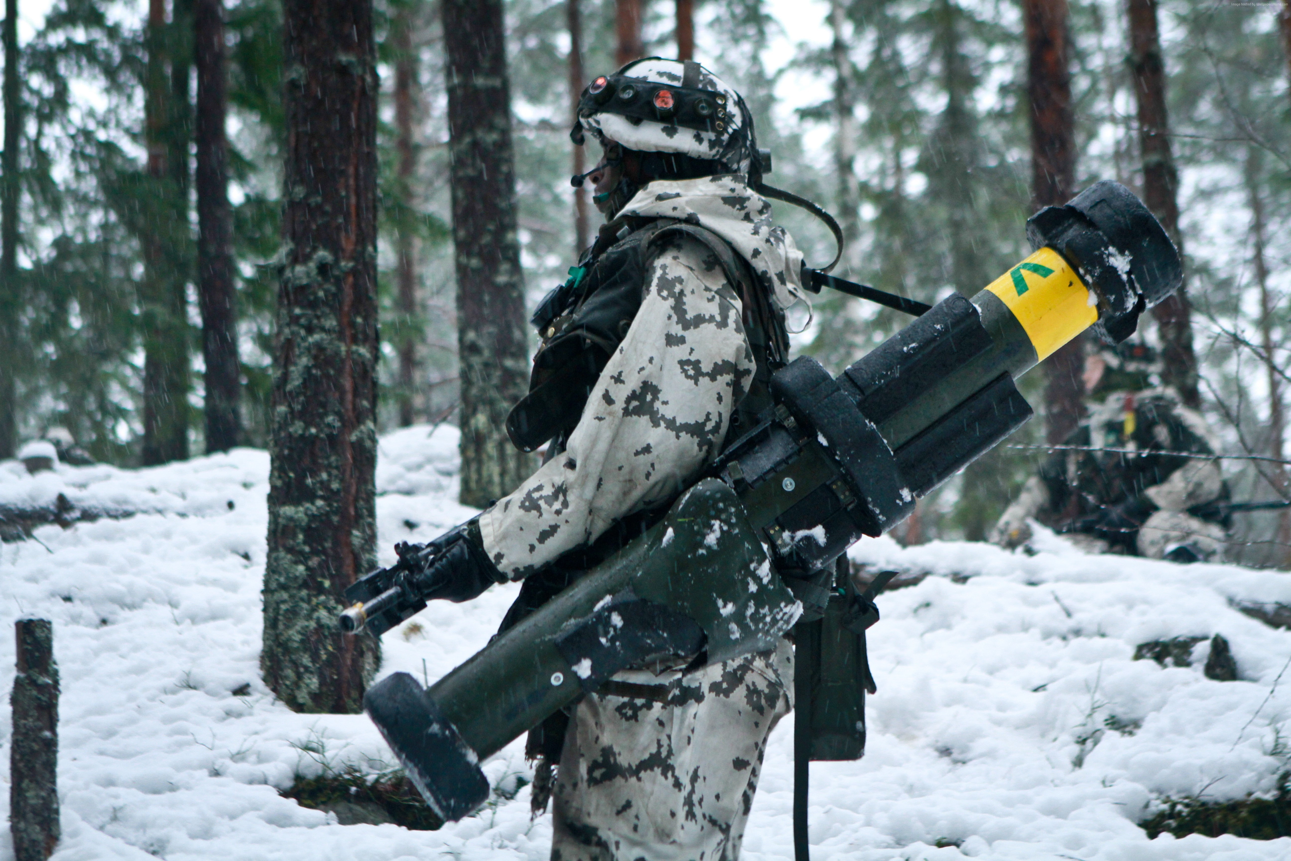 camo, clothing, security, weapon, gun, Finnish Defence Forces, winter, 5K, army, outdoors, covering, plant, protection, soldier, military, nature, focus on foreground, HD Wallpaper