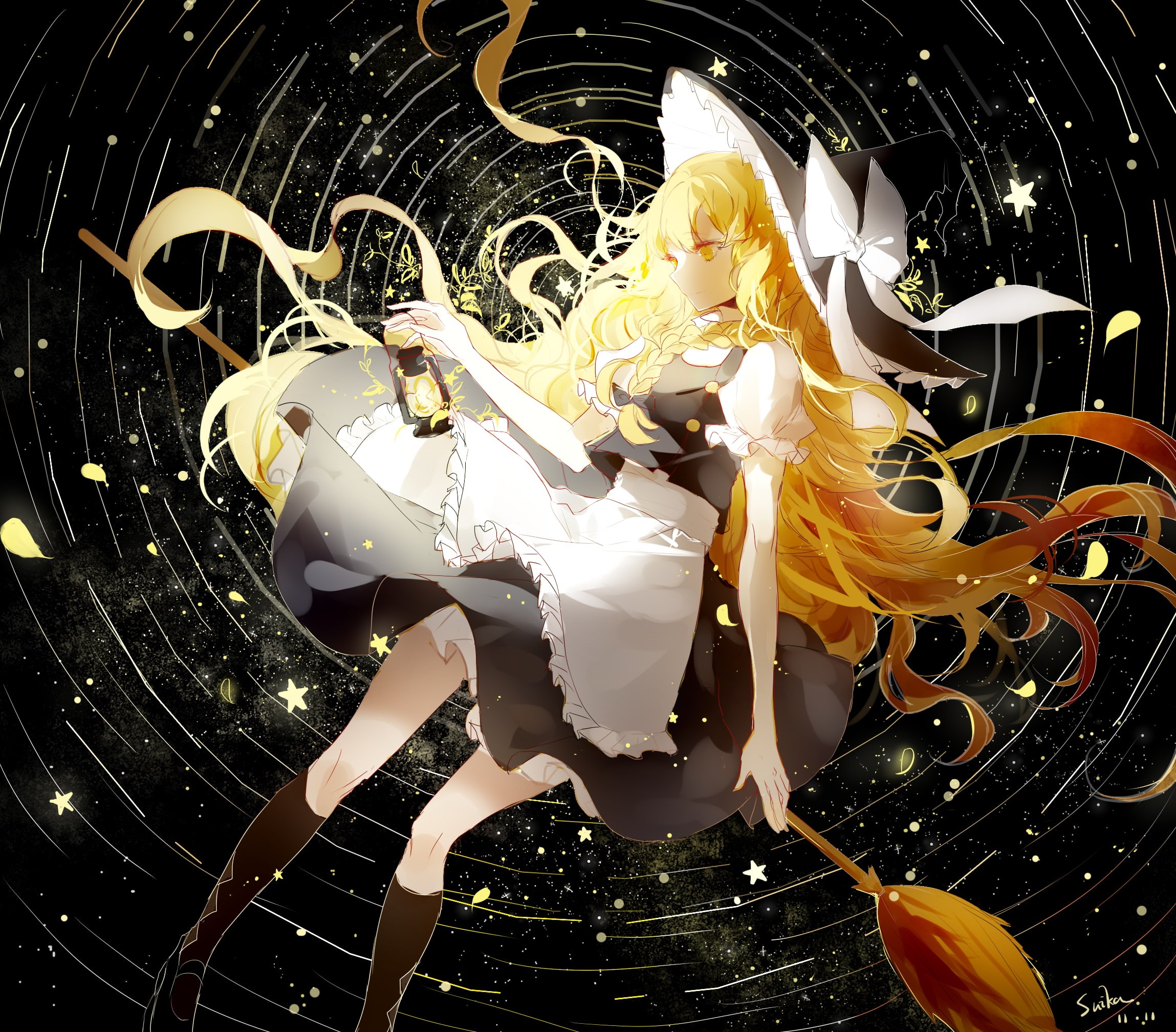 invertebrate, animal wildlife, close-up, art and craft, fragility, no people, Touhou, yellow, night, representation, nature, female likeness, Kirisame Marisa, HD Wallpaper
