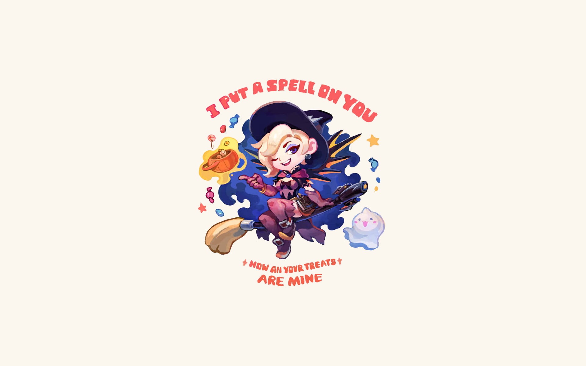 onemegawatt, Witch Mercy, artwork, 1080P, Mercy (Overwatch), Halloween, white  background, witches broom, Overwatch, HD Wallpaper