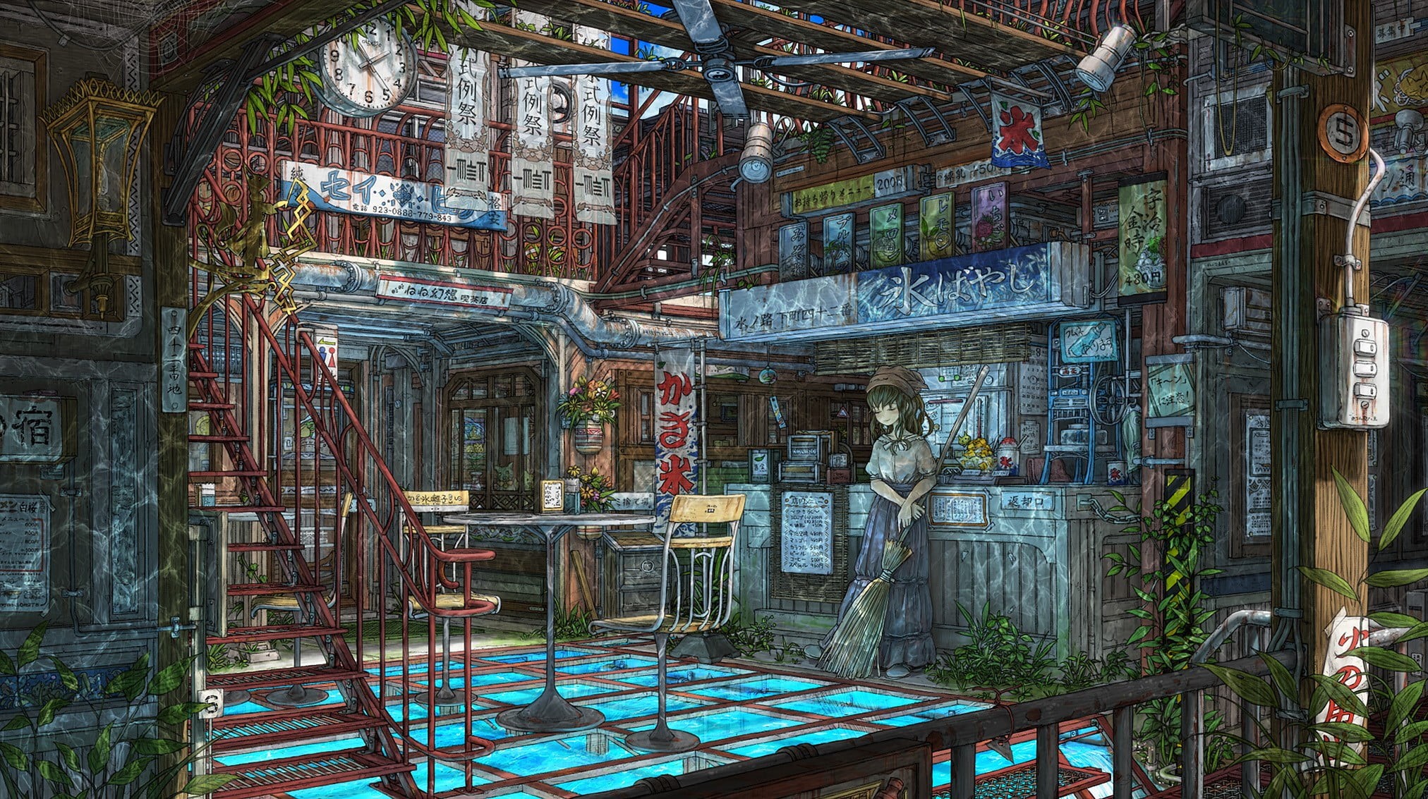 building, outdoors, architecture, travel destinations, built structure, absence, cafes, 1080P, anime girls, window, no people, bar - drink establishment, HD Wallpaper