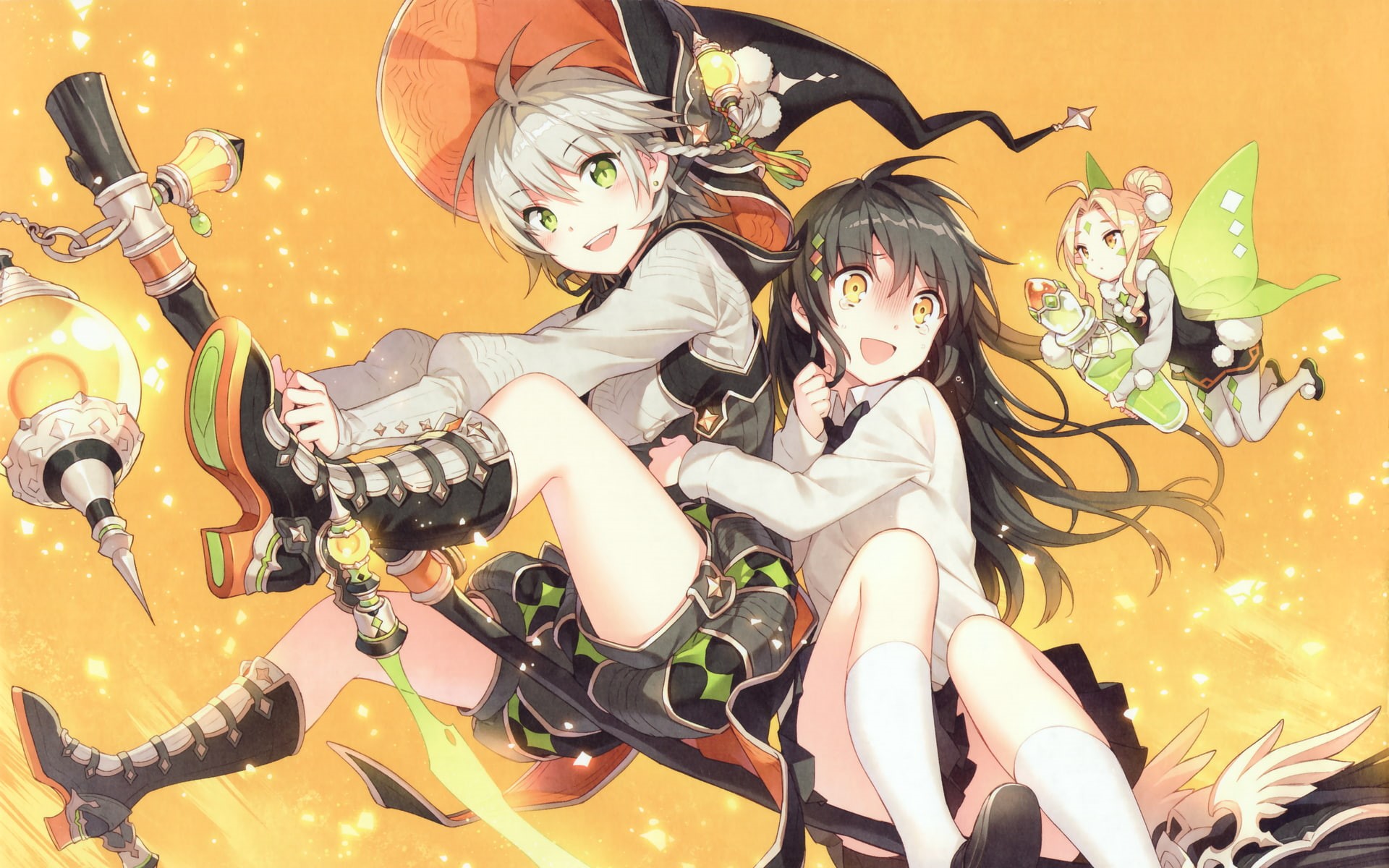 broom, fairies, original characters, witch, 1080P, HD Wallpaper